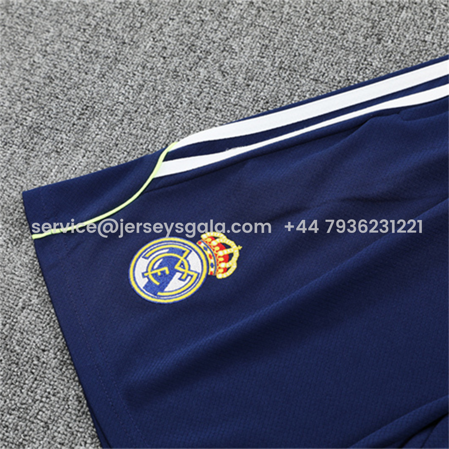 JerseysGala.com | Real Madrid 25-26 Short-Sleeve Training Set - White Urban Purist Style Top and Blue Shorts -Customize Name, Number and Patch | Worldwide Shipping