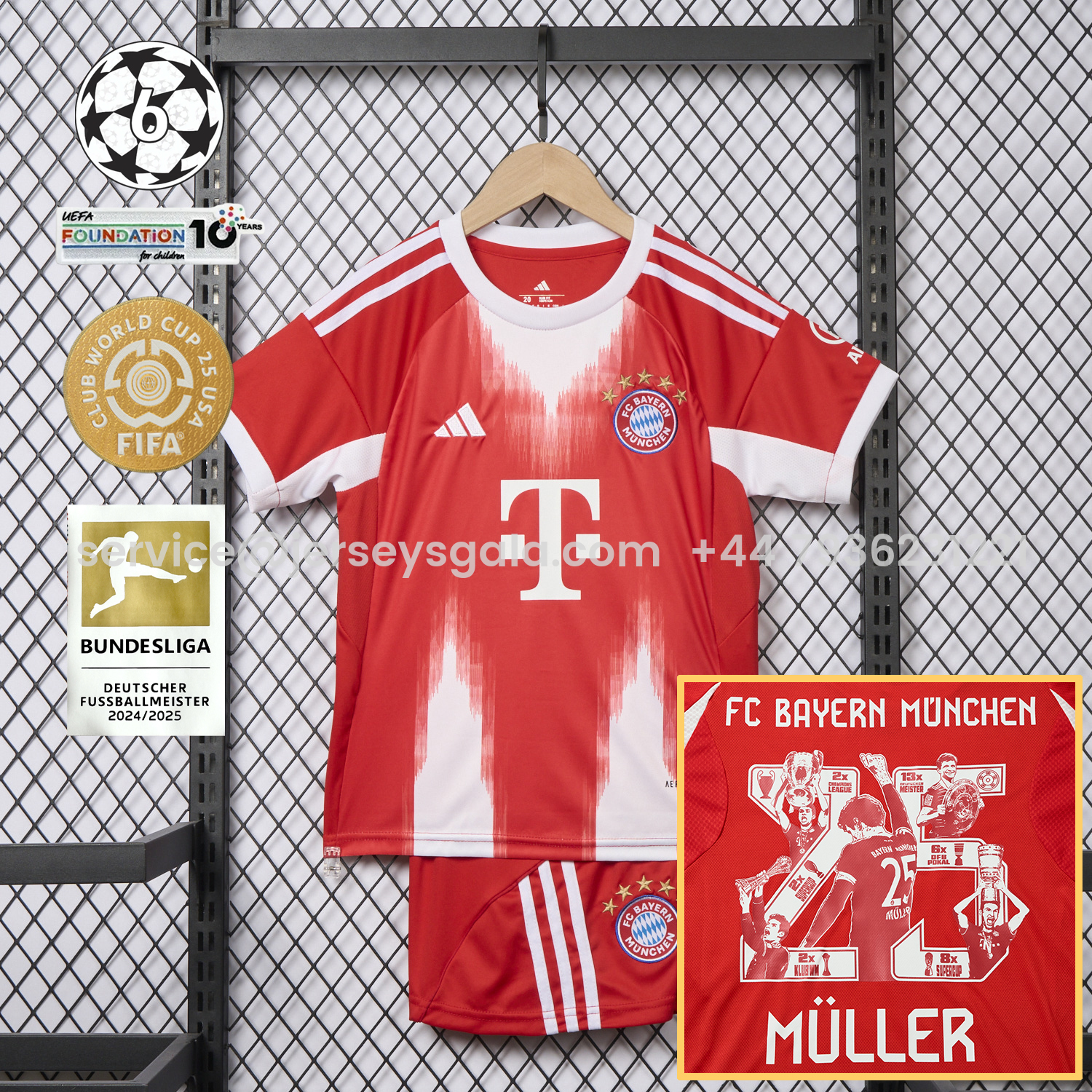 JerseysGala.com | Bayern Munich 25-26 Home Müller Limited Edition Kids Kit -Customize Name, Number and Patch | Worldwide Shipping