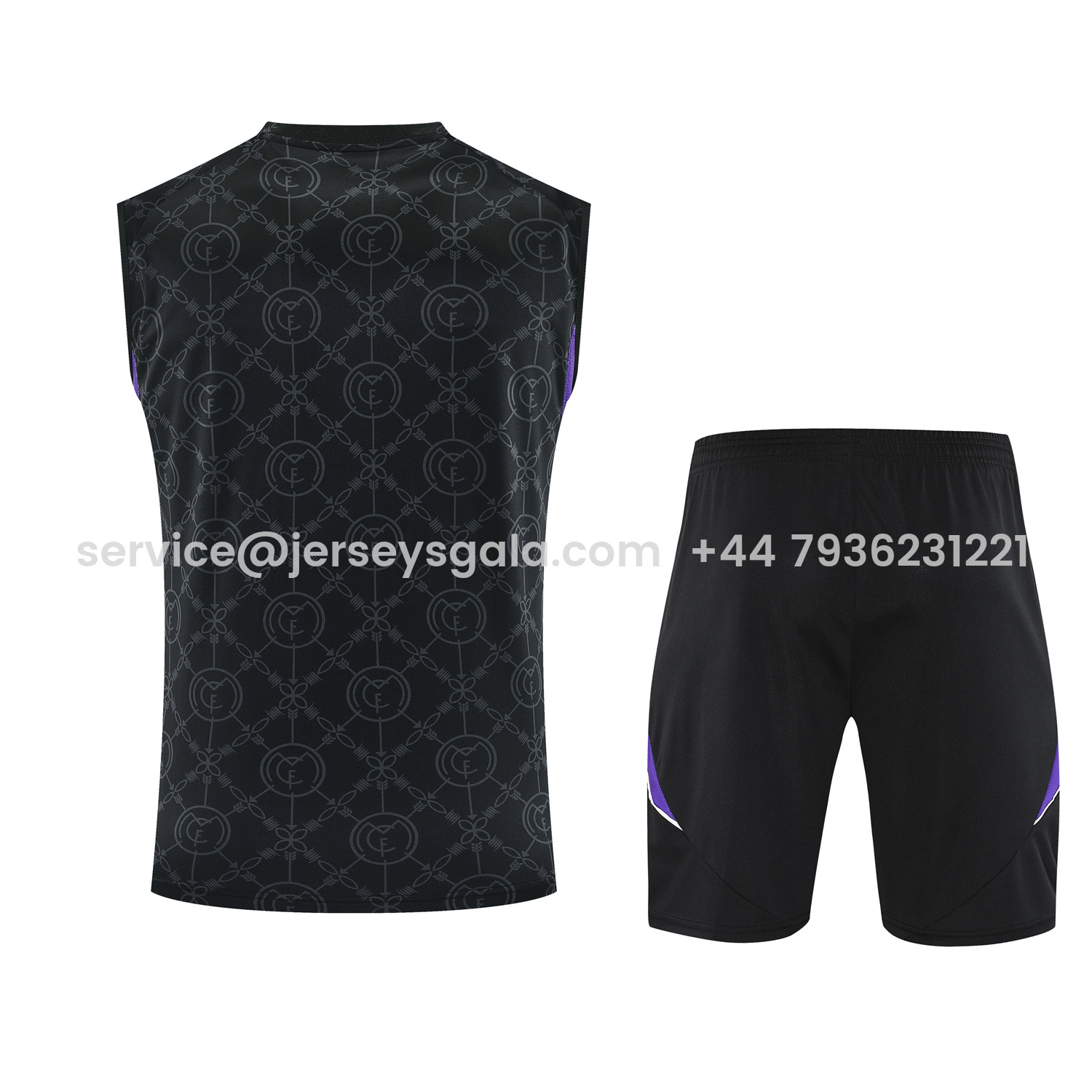 JerseysGala.com | Real Madrid 25-26 Vest Training Set - Blue Edge Black Vest & Black Shorts -Customize Name, Number and Patch | Worldwide Shipping