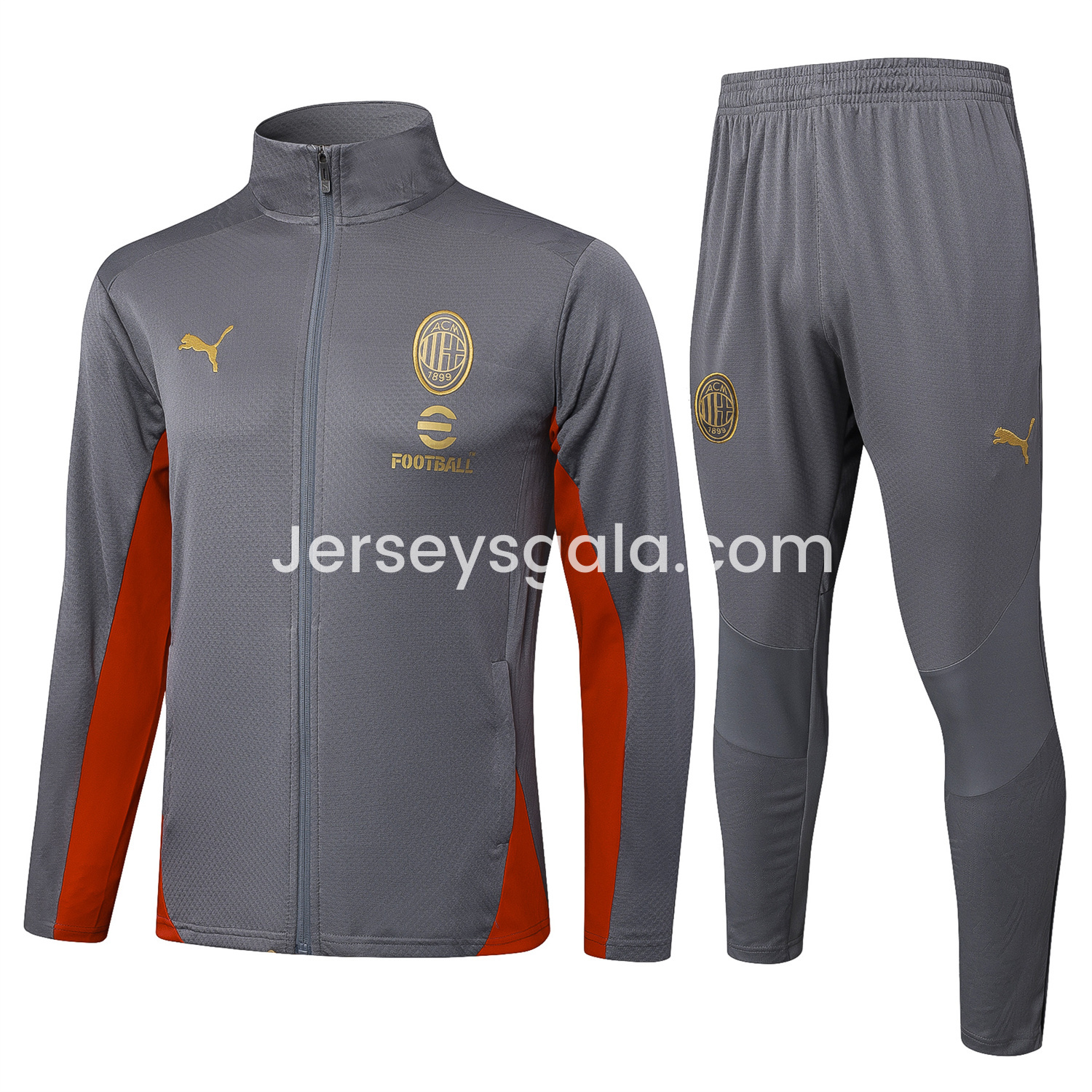 JerseysGala.com | AC Milan 25-26 Jacket Training Tracksuit - Grey top & Grey Pants -Customize Name, Number and Patch | Worldwide Shipping