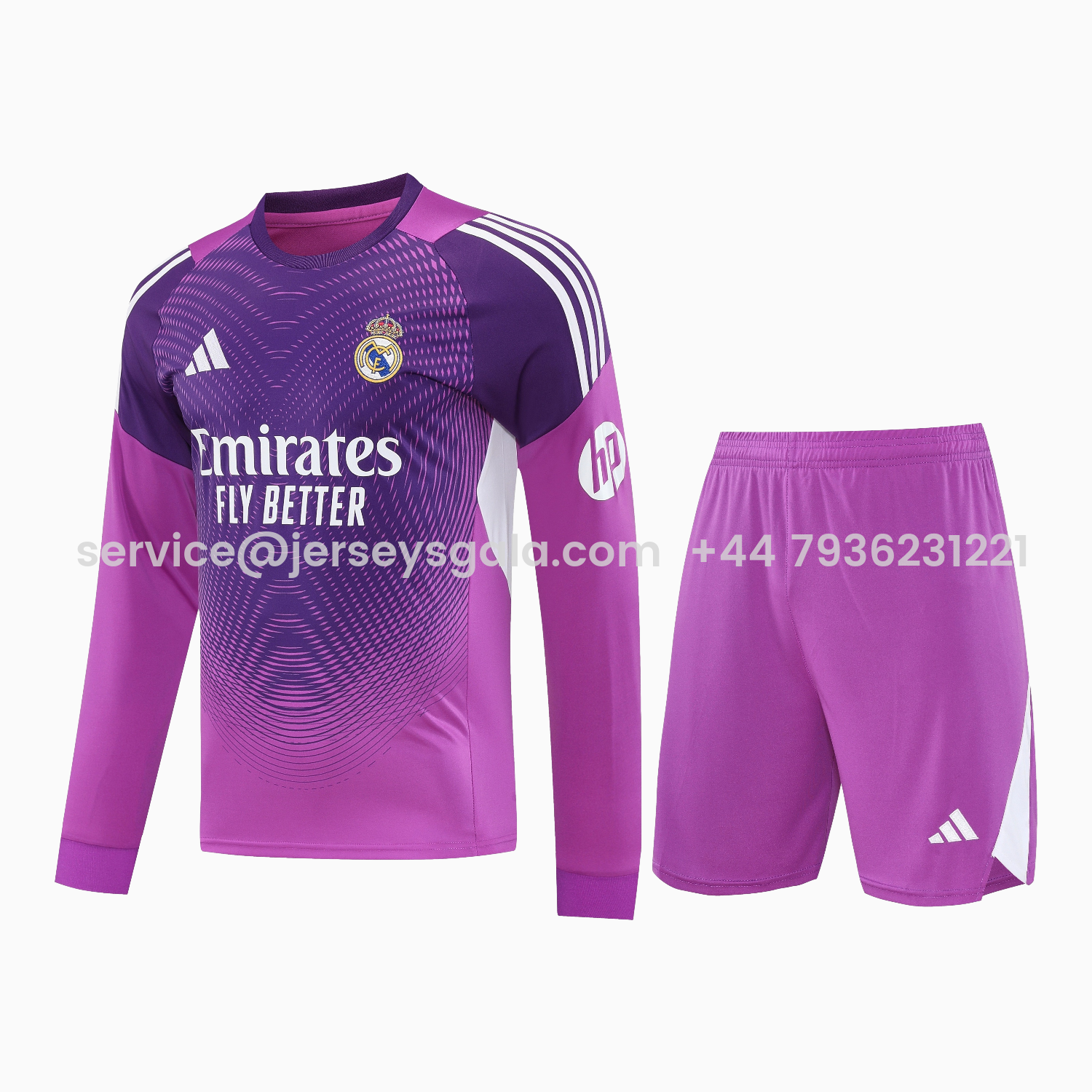 JerseysGala.com | Real Madrid 25-26 Longt-Sleeve Training Set - Purple Top & Purple Shorts -Customize Name, Number and Patch | Worldwide Shipping