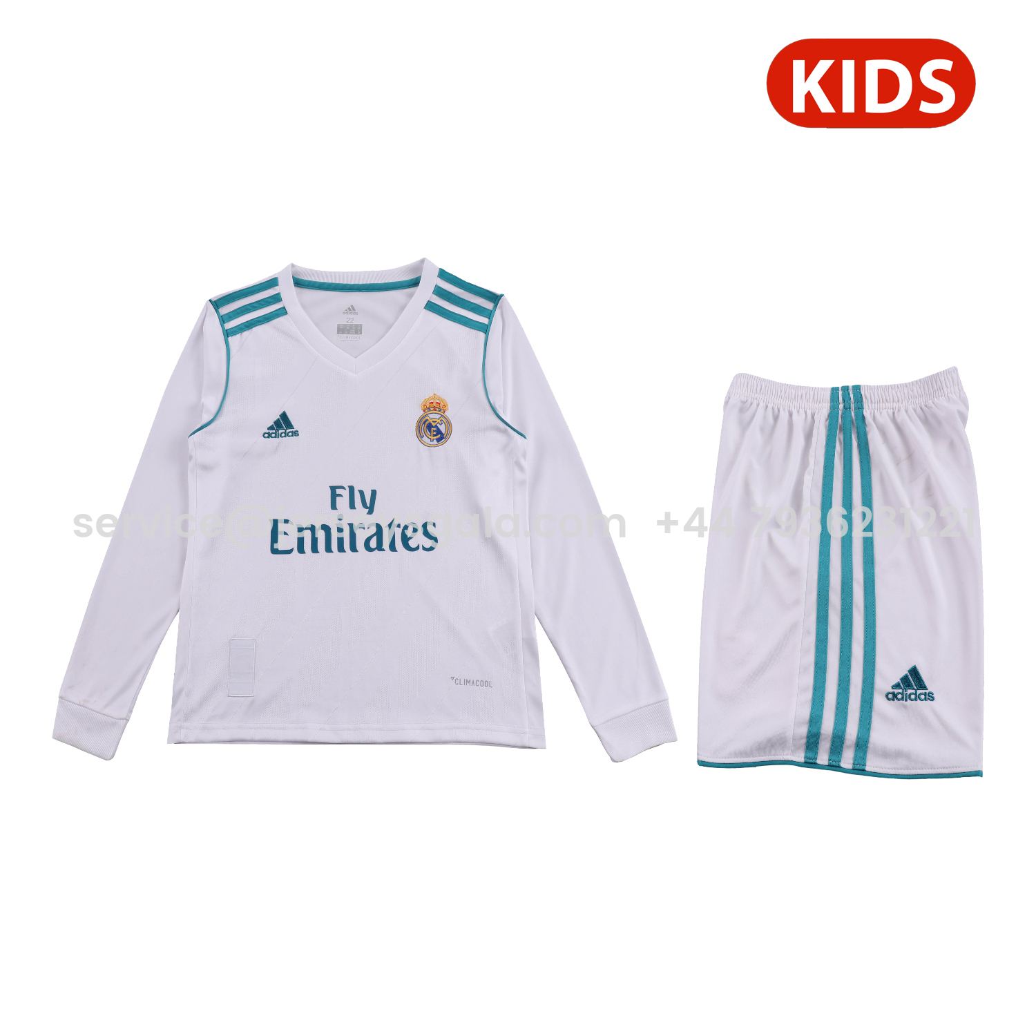 JerseysGala.com | Retro Real Madrid 17-18 Home Long Sleeves Kids Kit -Customize Name, Number and Patch | Worldwide Shipping