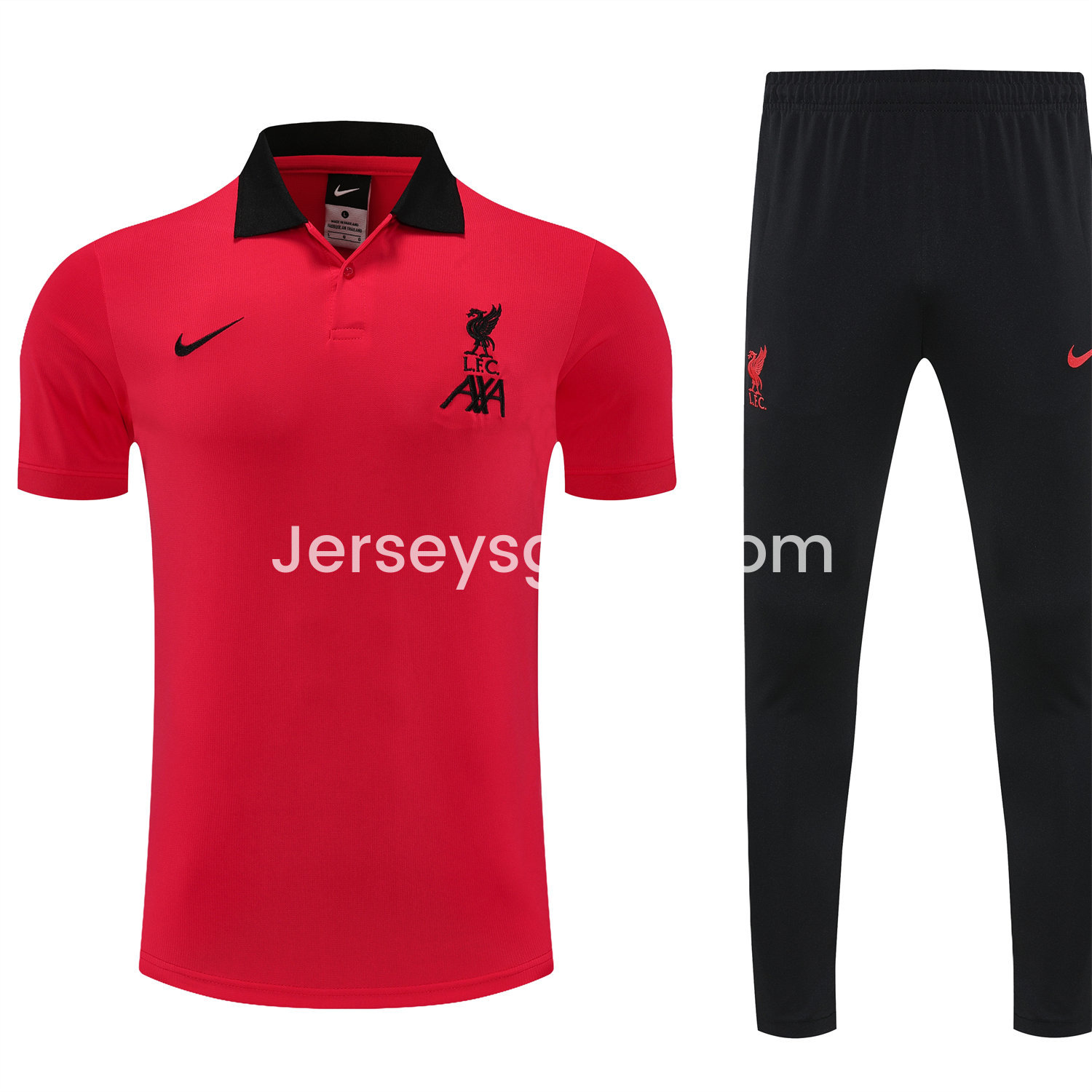 JerseysGala.com | Liver.pool 25-26 POLO Short-Sleeve Training Set - Red Top and Black Pants -Customize Name, Number and Patch | Worldwide Shipping
