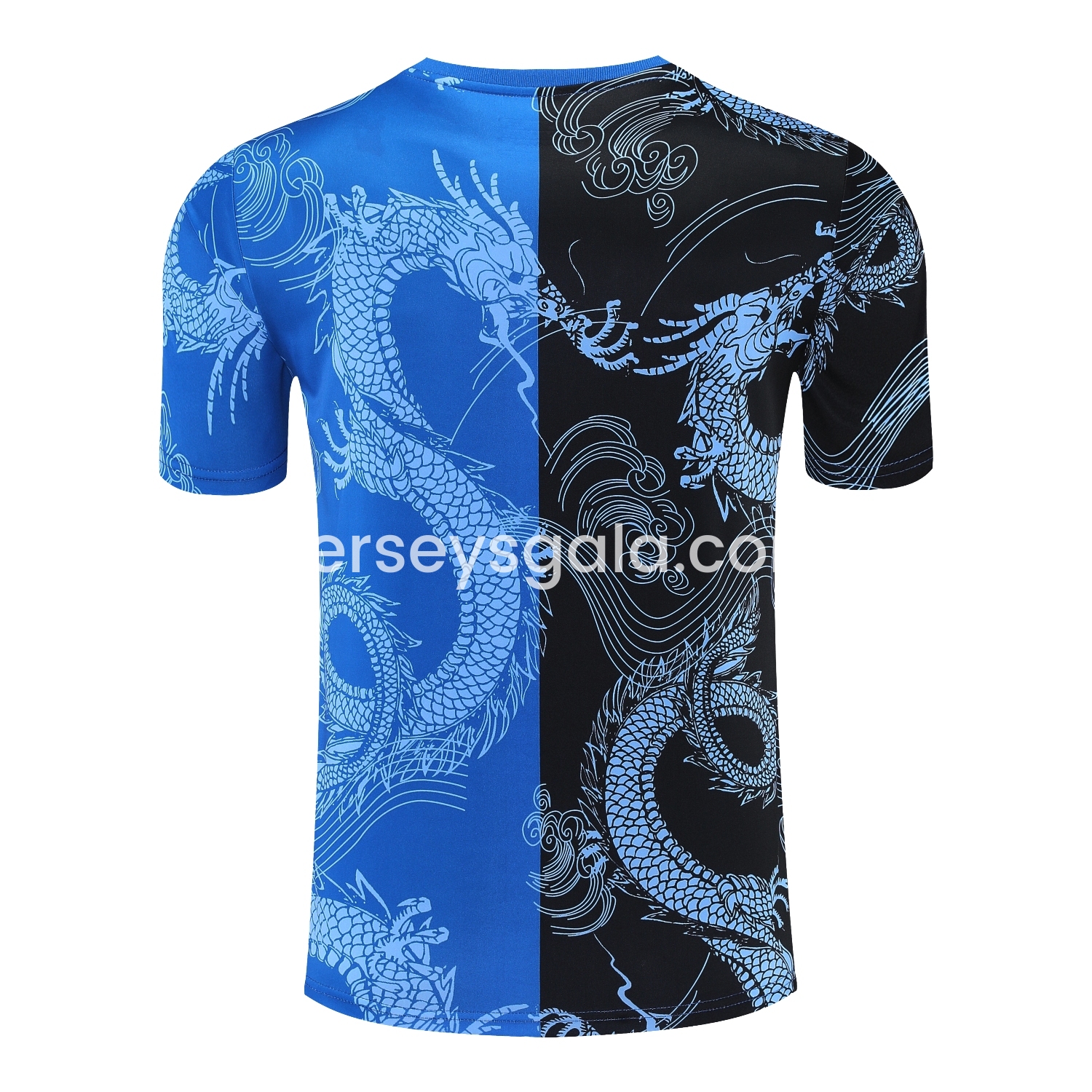JerseysGala.com | Real Madrid 25-26 Short-Sleeve Training Set - Blue Black Dragon Top & Black-White Shorts -Customize Name, Number and Patch | Worldwide Shipping