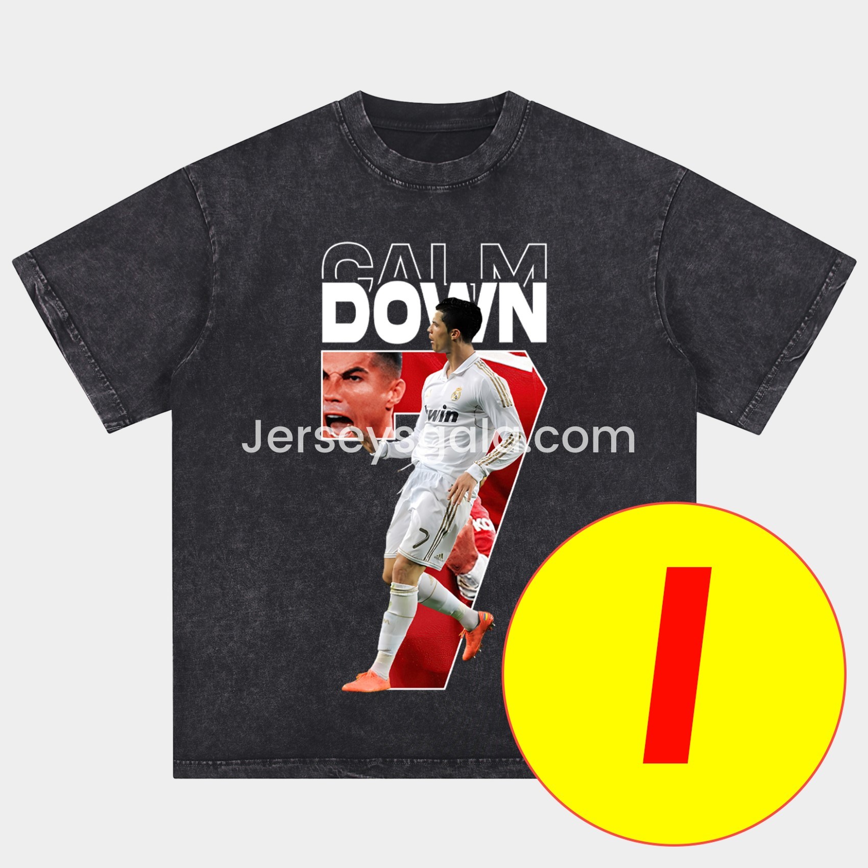 JerseysGala.com | Cristiano Ronaldo Portugal Real Madrid Manchester United Oversized Washed T-Shirt -Customize Name, Number and Patch | Worldwide Shipping