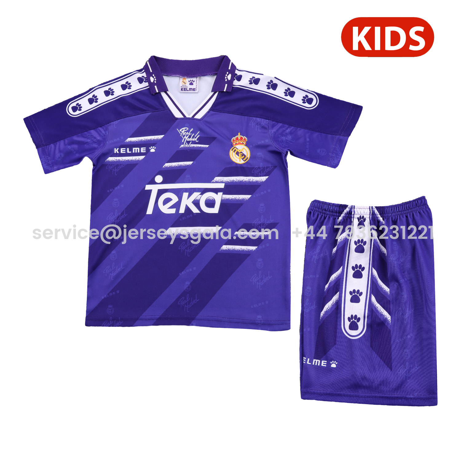 JerseysGala.com | Retro Real Madrid 1994-96 Away Kids Kit -Customize Name, Number and Patch | Worldwide Shipping