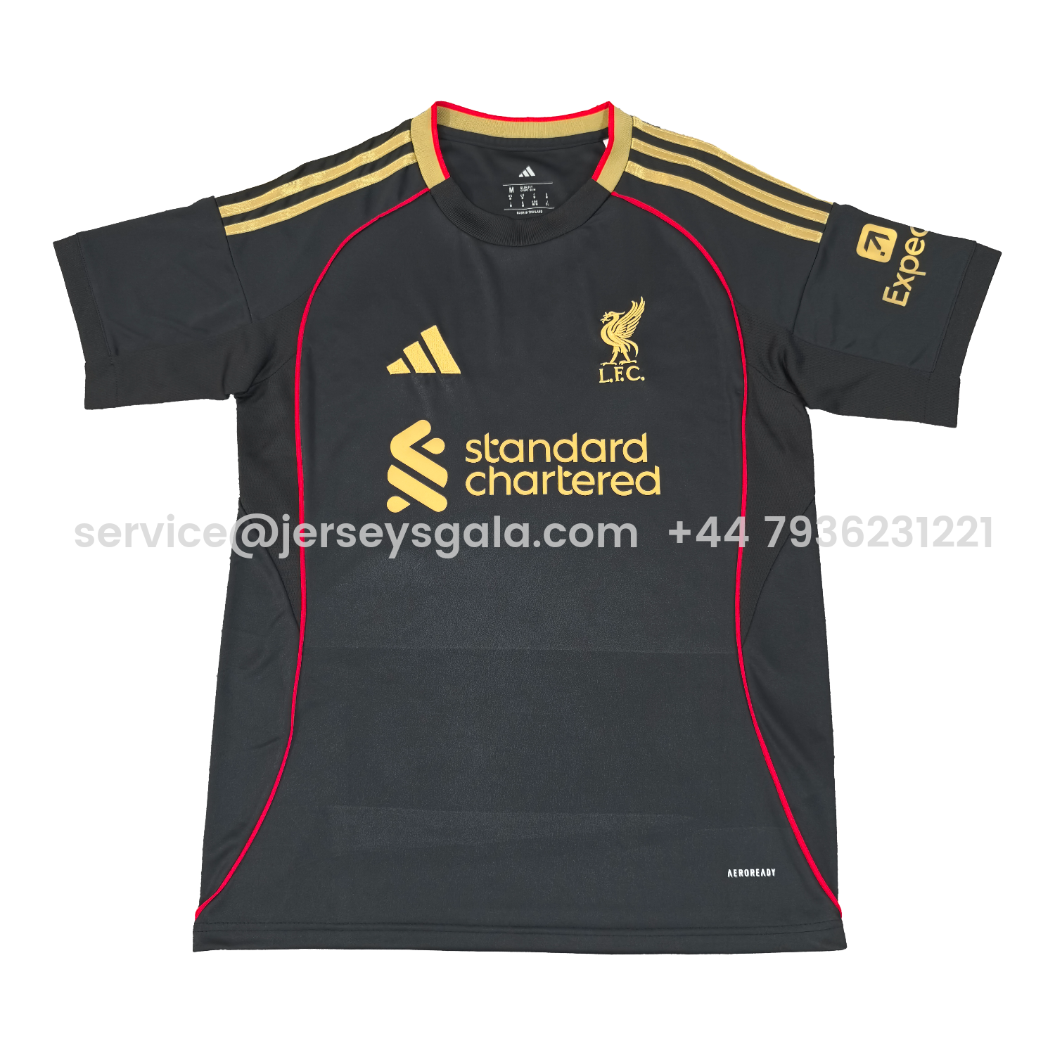 JerseysGala.com | Liver.pool 25-26 Black Gold Special Jersey with Red Lines - Fans Version -Customize Name, Number and Patch | Worldwide Shipping