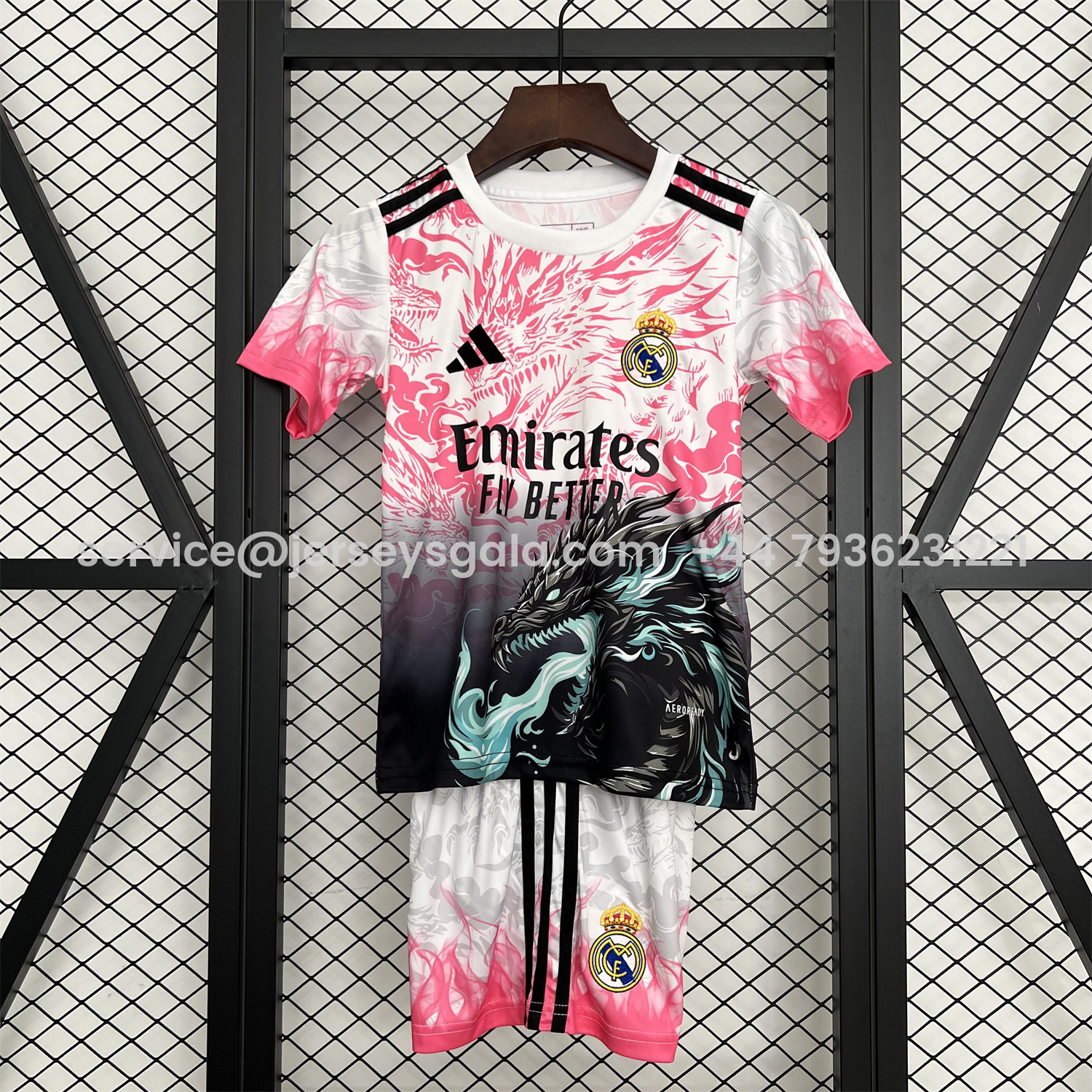 JerseysGala.com | Real Madrid 25-26 Dragon Pink And Black Special Kids Kit -Customize Name, Number and Patch | Worldwide Shipping