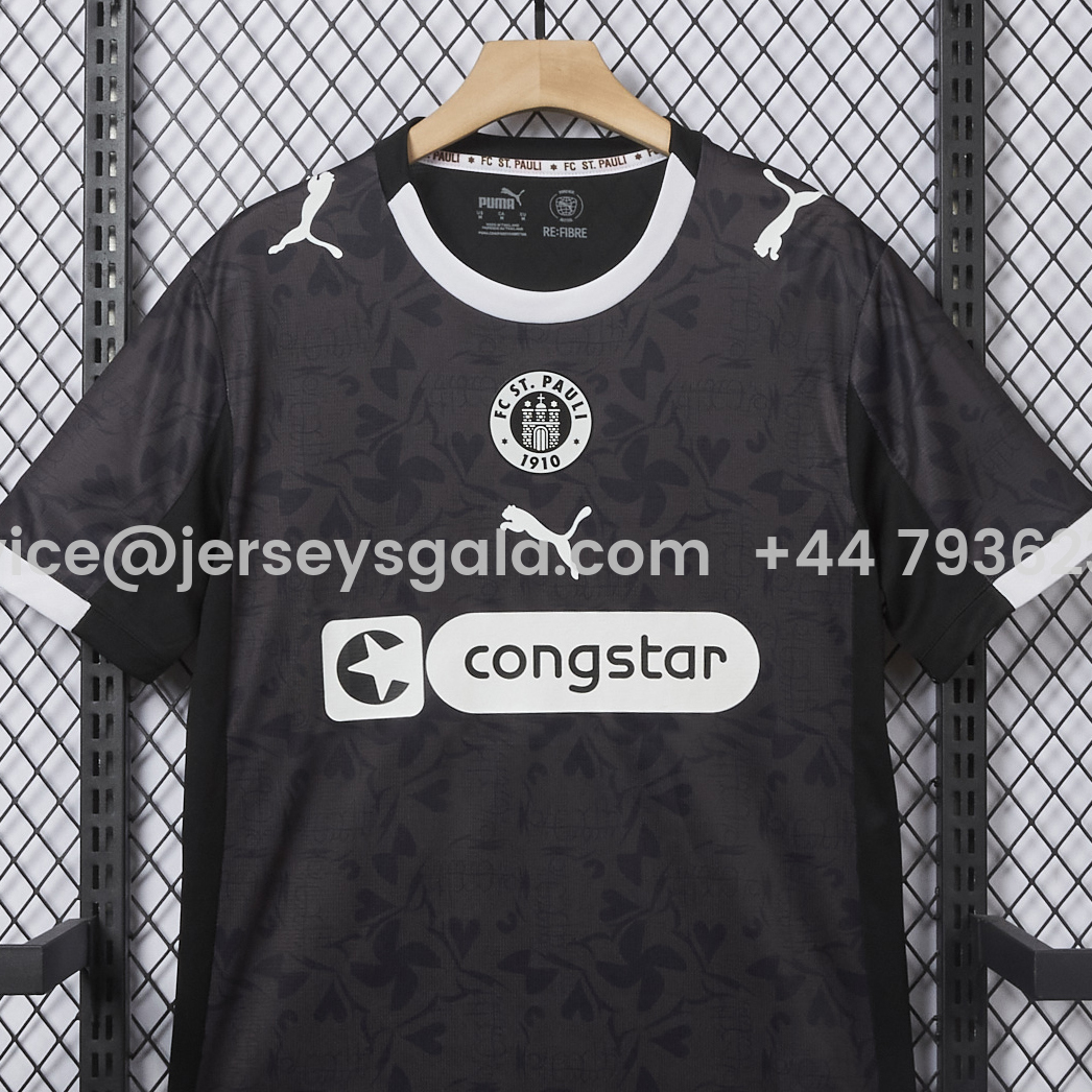 JerseysGala.com | St. Pauli 25-26 Third Black Jersey - Fans Version -Customize Name, Number and Patch | Worldwide Shipping