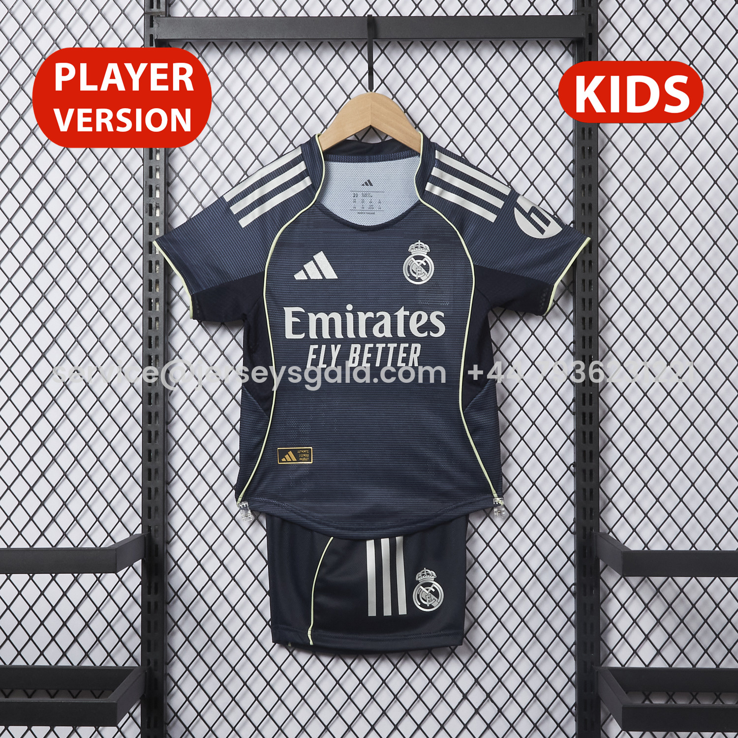 JerseysGala.com | Real Madrid 25-26 Away Kids Kit - Player Version -Customize Name, Number and Patch | Worldwide Shipping