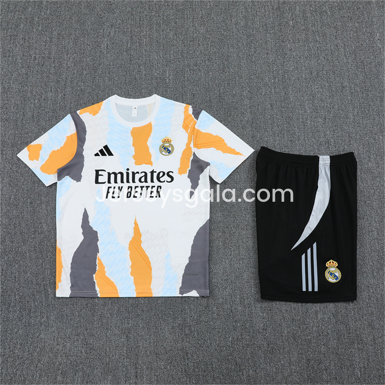 JerseysGala.com | Real Madrid 24-25 Pre-Match Kids Short-Sleeve Training Set - Camouflage -Customize Name, Number and Patch | Worldwide Shipping