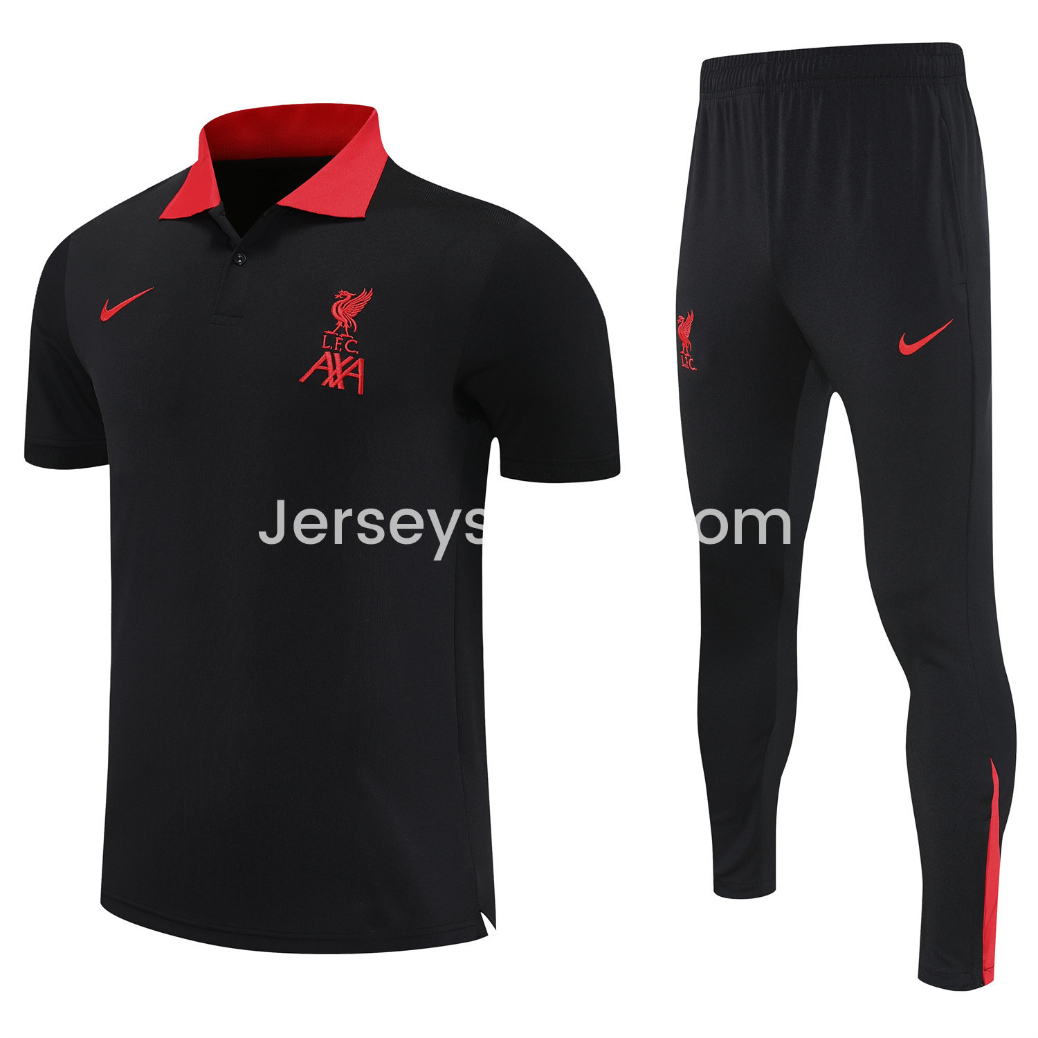 JerseysGala.com | Liver.pool 25-26 POLO Short-Sleeve Training Set - Black Top and Pants -Customize Name, Number and Patch | Worldwide Shipping
