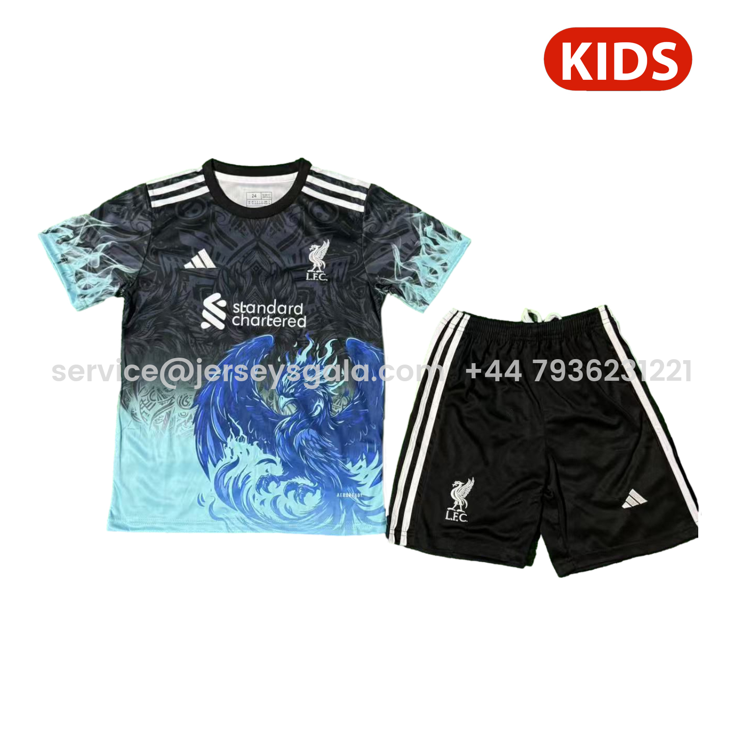 JerseysGala.com | Liver.pool 25-26 Blue Liver.pool Bird Black Special Kids Kit -Customize Name, Number and Patch | Worldwide Shipping
