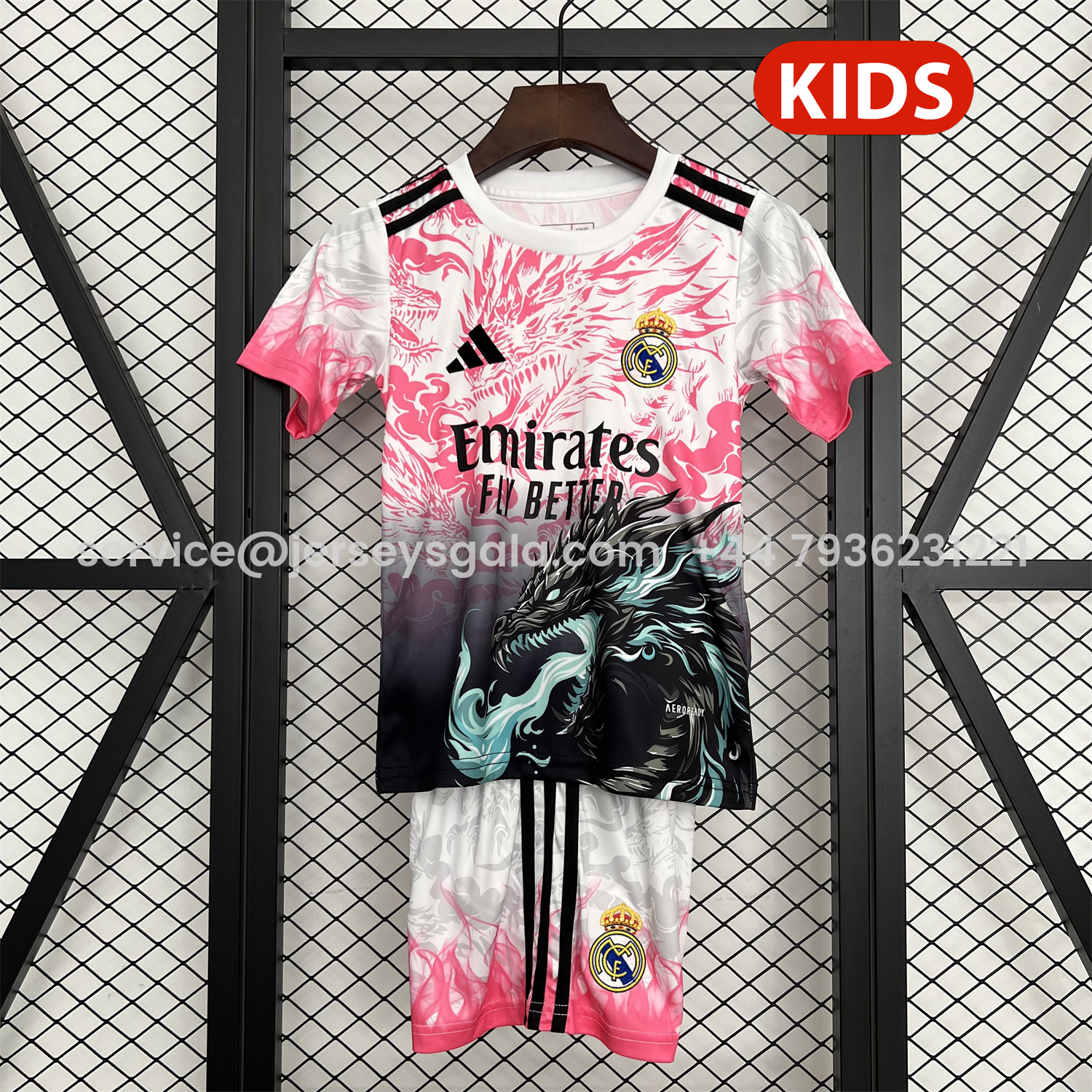 JerseysGala.com | Real Madrid 25-26 Dragon Pink And Black Special Kids Kit -Customize Name, Number and Patch | Worldwide Shipping
