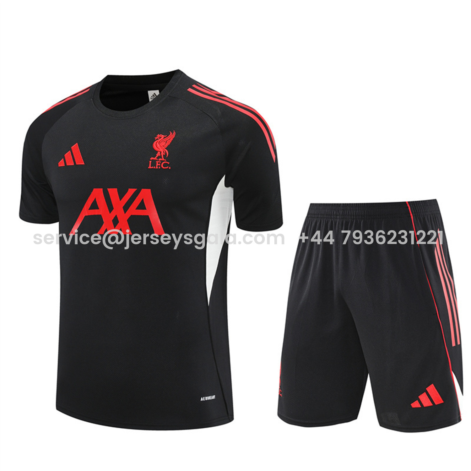 JerseysGala.com | Liver.pool 25-26 Short-Sleeve Training Set - Black Top & Black Shorts -Customize Name, Number and Patch | Worldwide Shipping