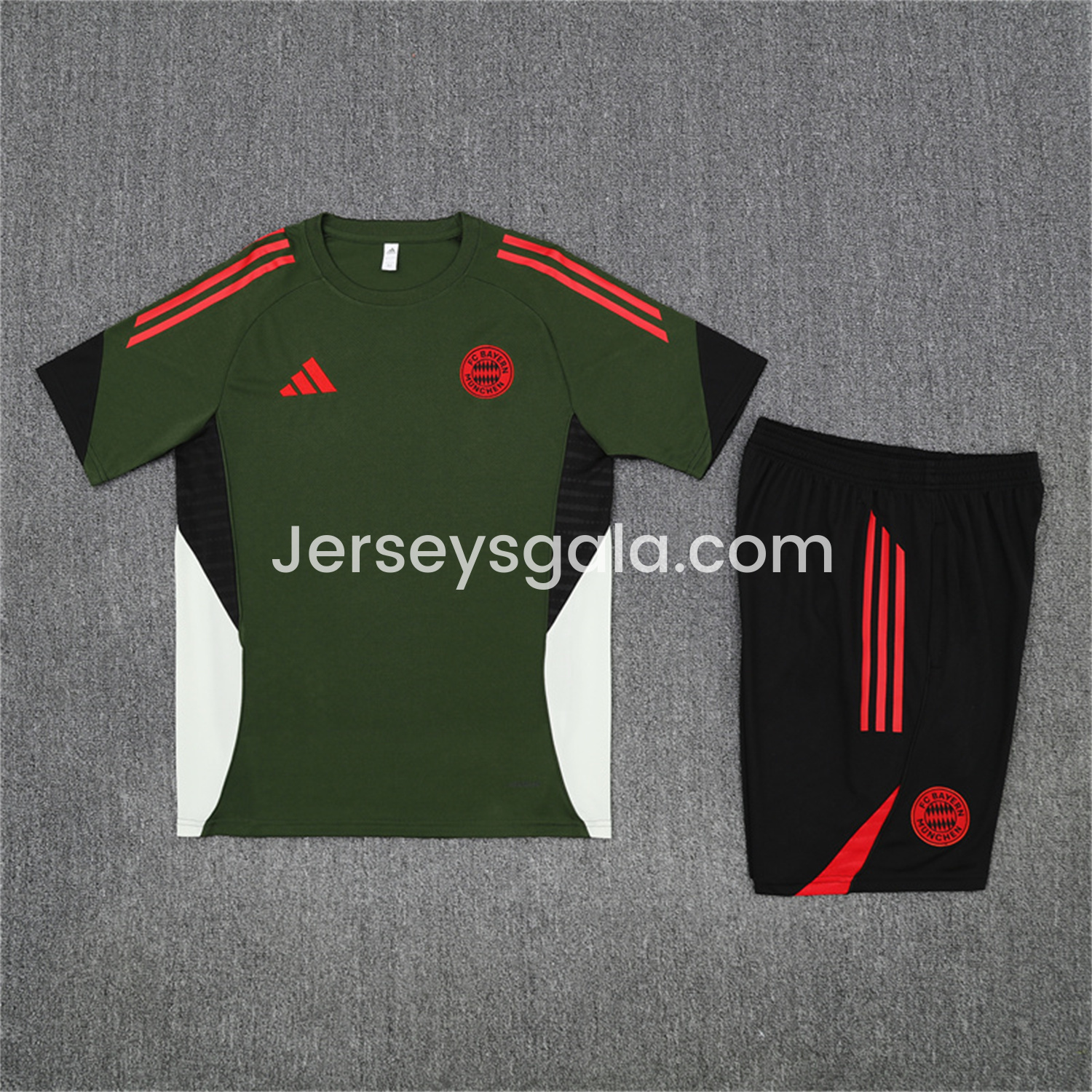 JerseysGala.com | Bayern Munich 25-26 Kids Short-Sleeve Training Set - Green Top & Black shorts -Customize Name, Number and Patch | Worldwide Shipping