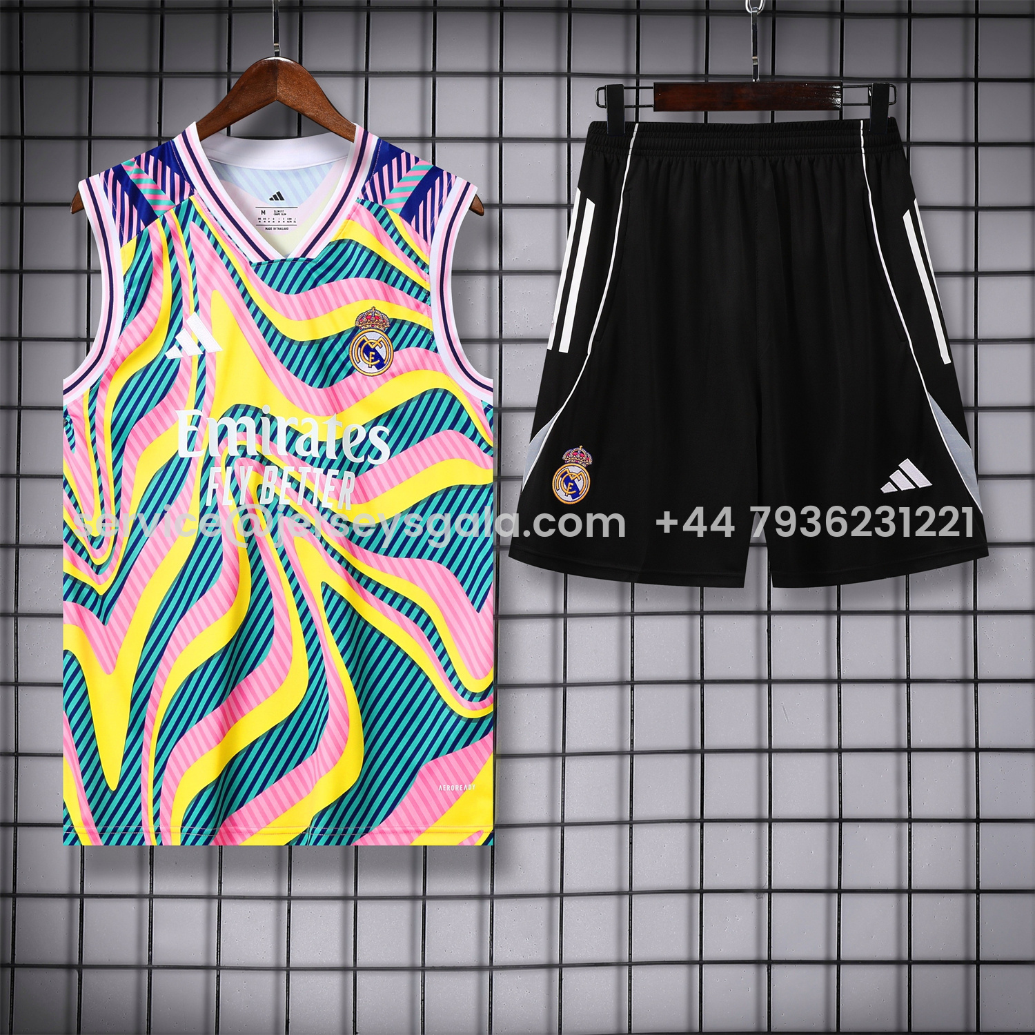 JerseysGala.com | Real Madrid 25-26 Vest Training Set - Colorful Vest & Black Shorts -Customize Name, Number and Patch | Worldwide Shipping
