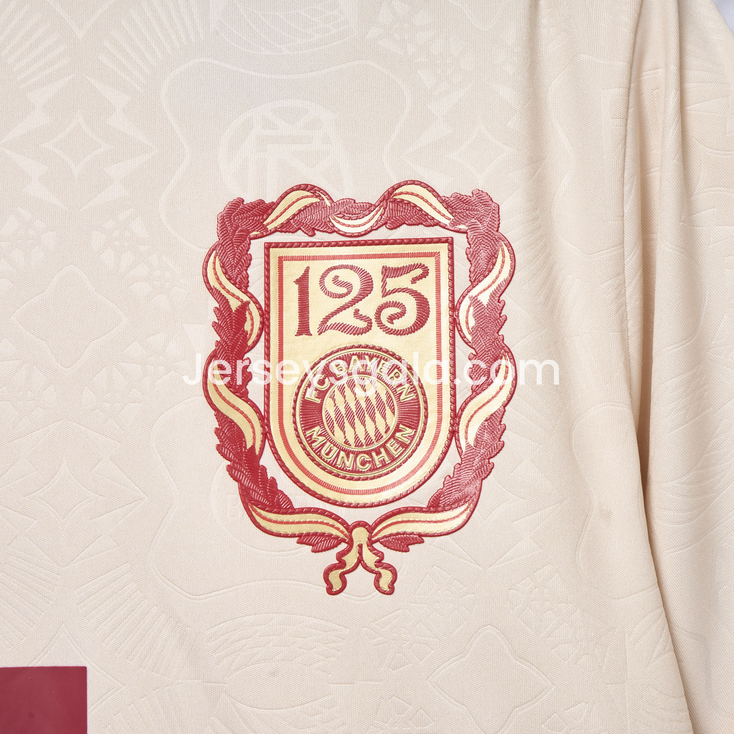 JerseysGala.com | Bayern Munich 2025 Apricot 125th Anniversary Jersey - Fans Version -Customize Name, Number and Patch | Worldwide Shipping