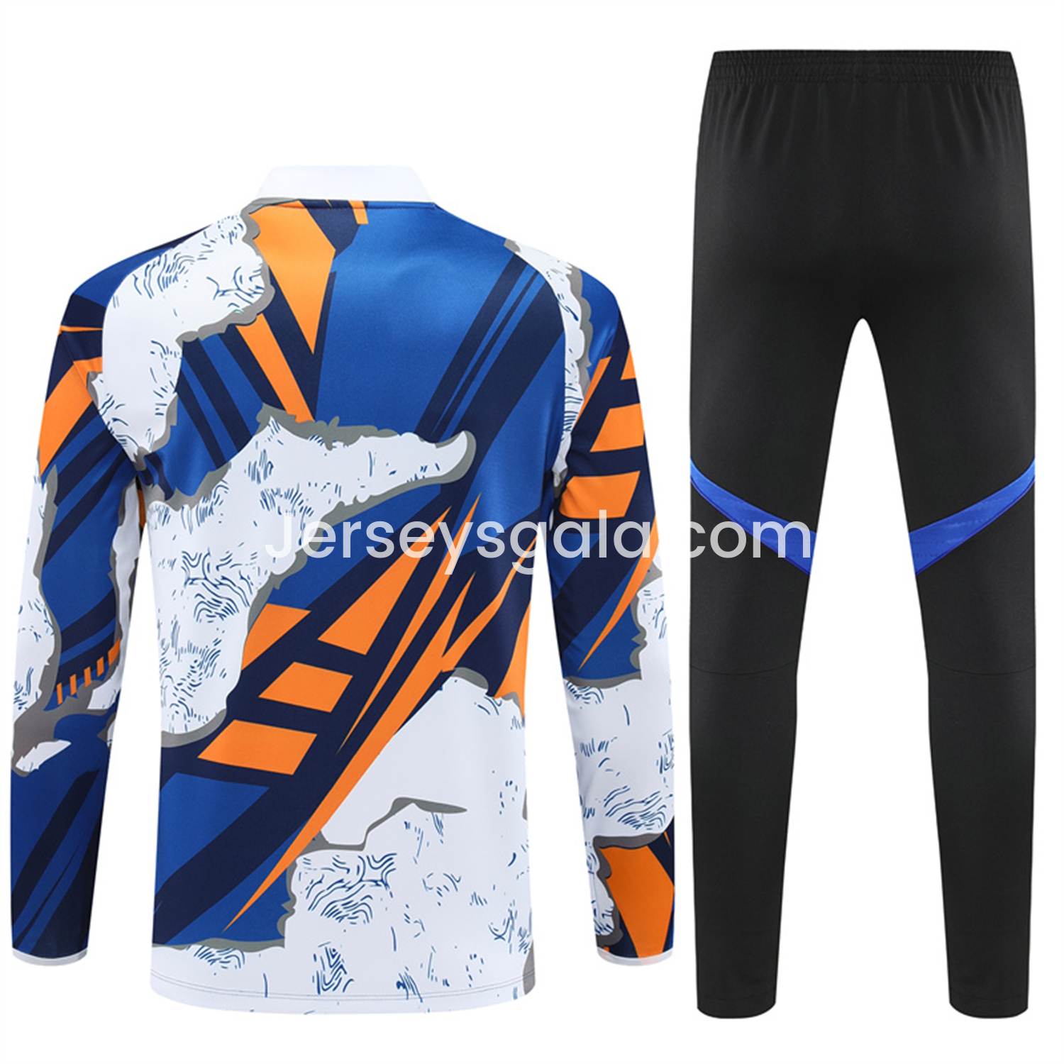 JerseysGala.com | Real Madrid 25-26 Long Sleeve Training Set - Yellow, White and Blue Camouflage Top and Black Pants -Customize Name, Number and Patch | Worldwide Shipping