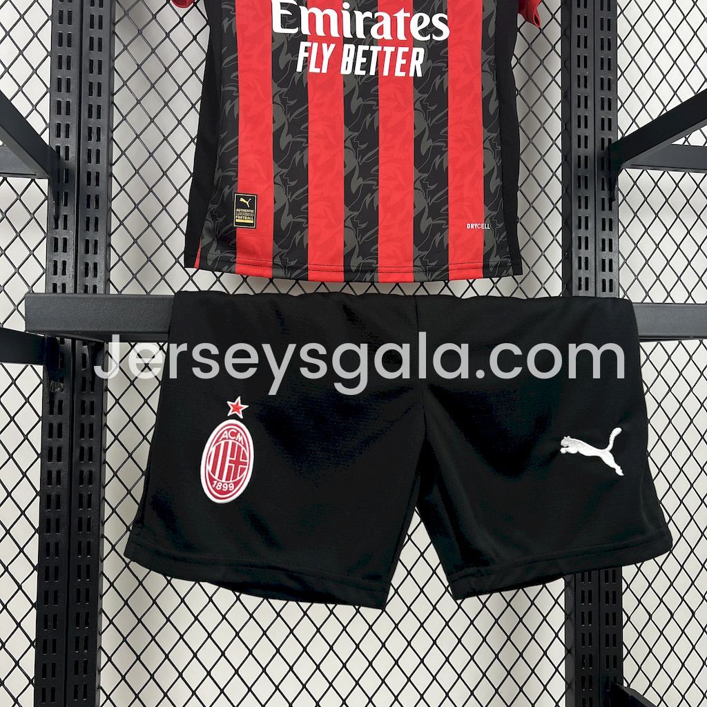 JerseysGala.com | AC Milan 25-26 Home Kids Kit -Customize Name, Number and Patch | Worldwide Shipping