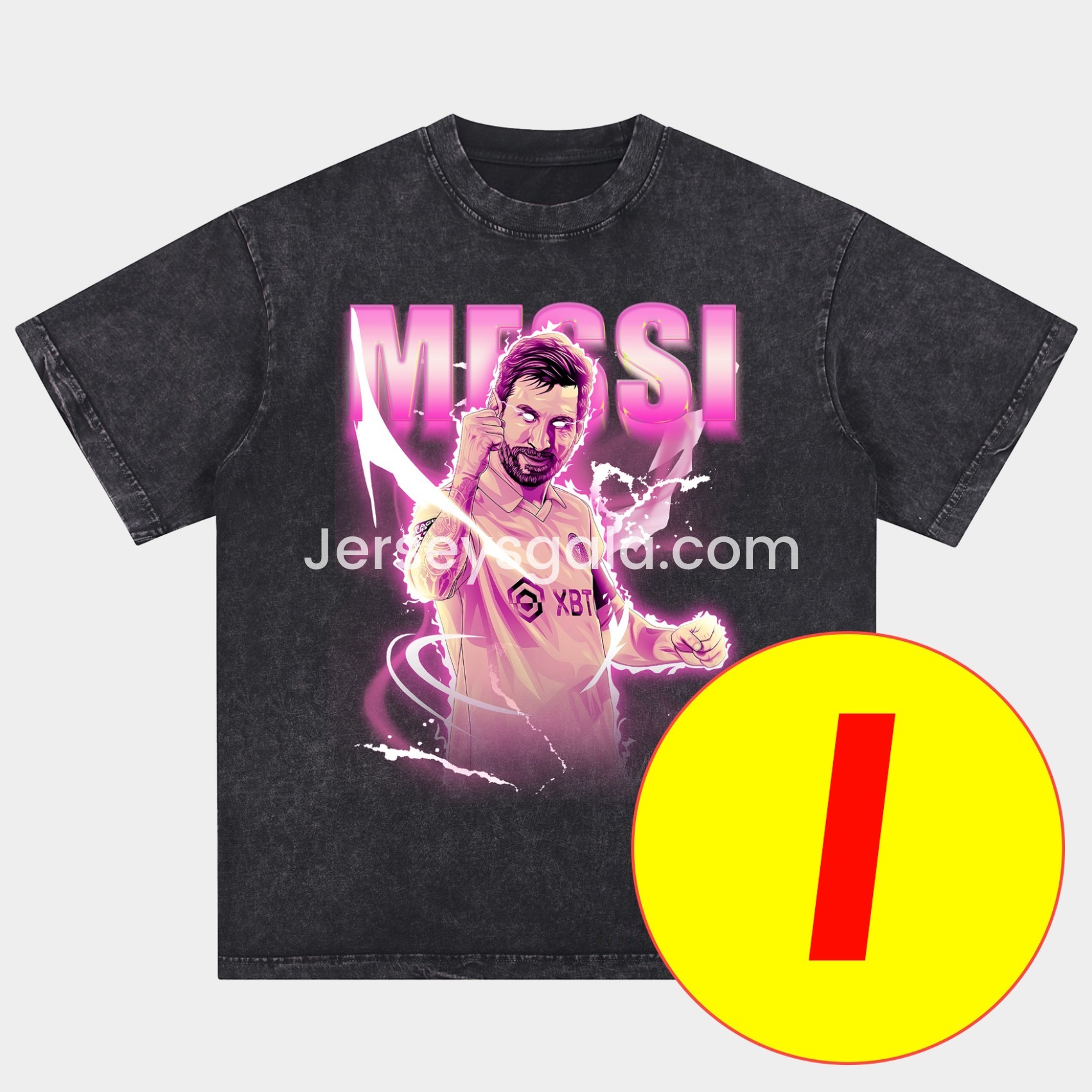 JerseysGala.com | Messi GOAT Argentina Barcelona INT M.A.M Oversized Washed T-Shirt -Customize Name, Number and Patch | Worldwide Shipping