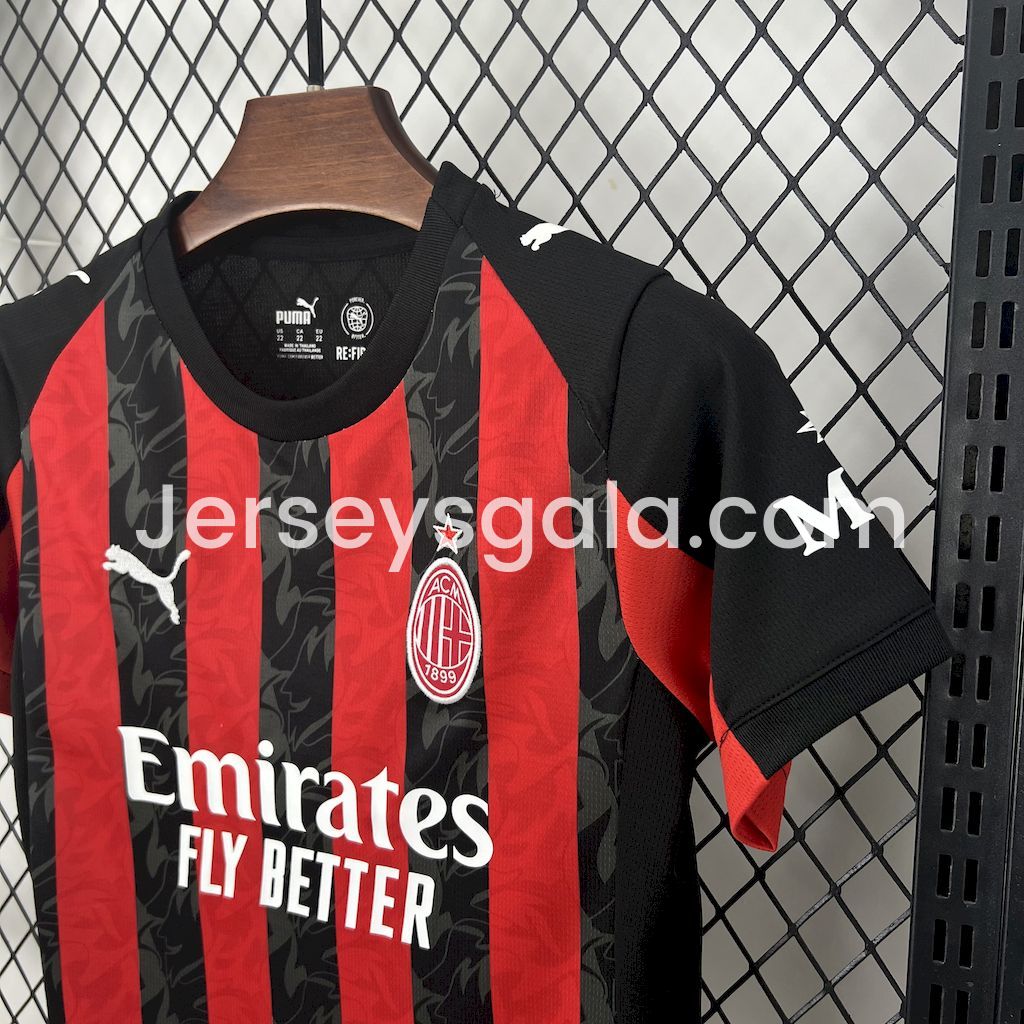 JerseysGala.com | AC Milan 25-26 Home Kids Kit -Customize Name, Number and Patch | Worldwide Shipping