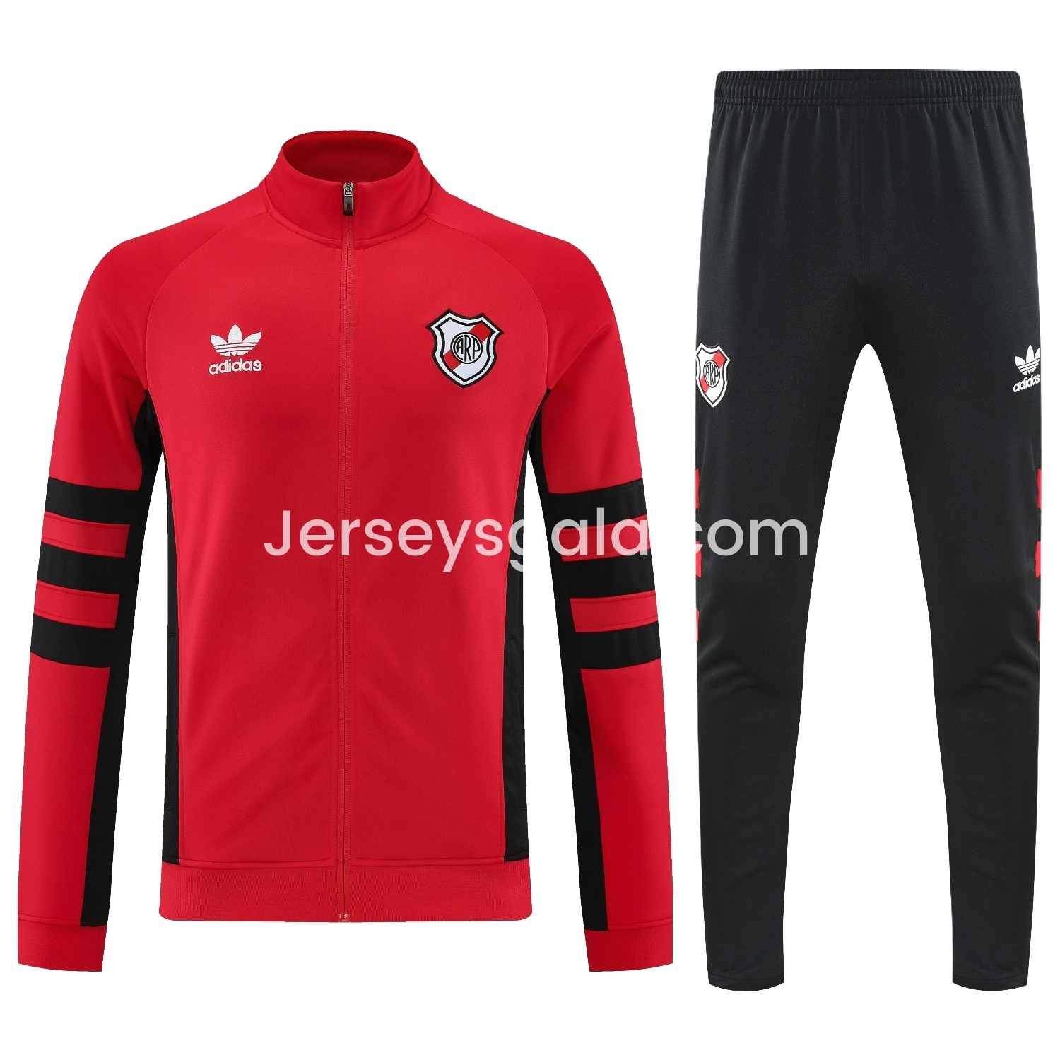 JerseysGala.com | River Plate 25-26 Terrace Jacket Training Tracksuit - Red Jackets & Black Pants -Customize Name, Number and Patch | Worldwide Shipping
