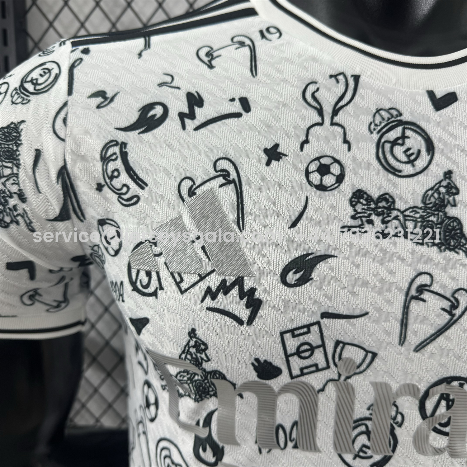 JerseysGala.com | Real Madrid 25-26 White Special Jersey with Black Emoji Icons - Player Version -Customize Name, Number and Patch | Worldwide Shipping