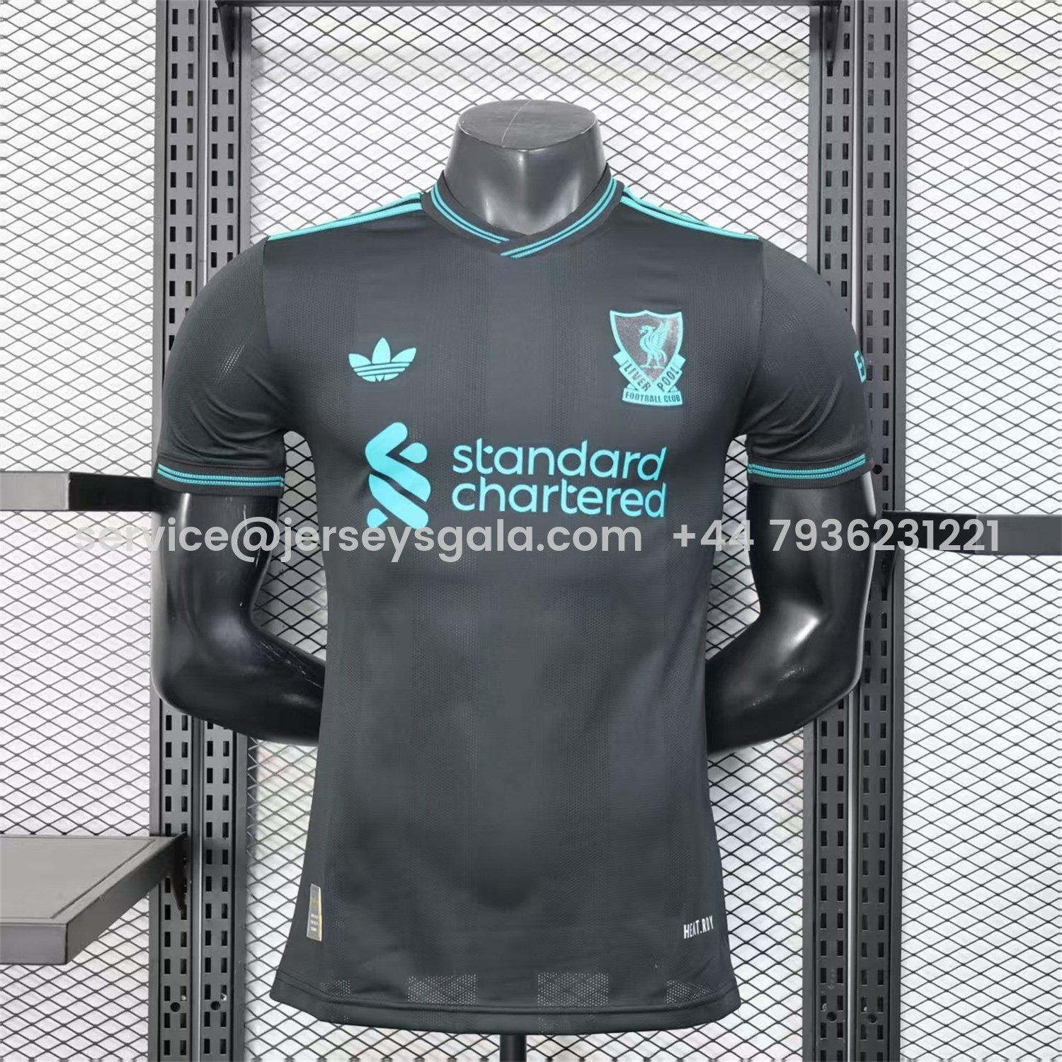 JerseysGala.com | Liver.pool 25-26 Black Special Cyan Sponsor Jersey - Player Version -Customize Name, Number and Patch | Worldwide Shipping