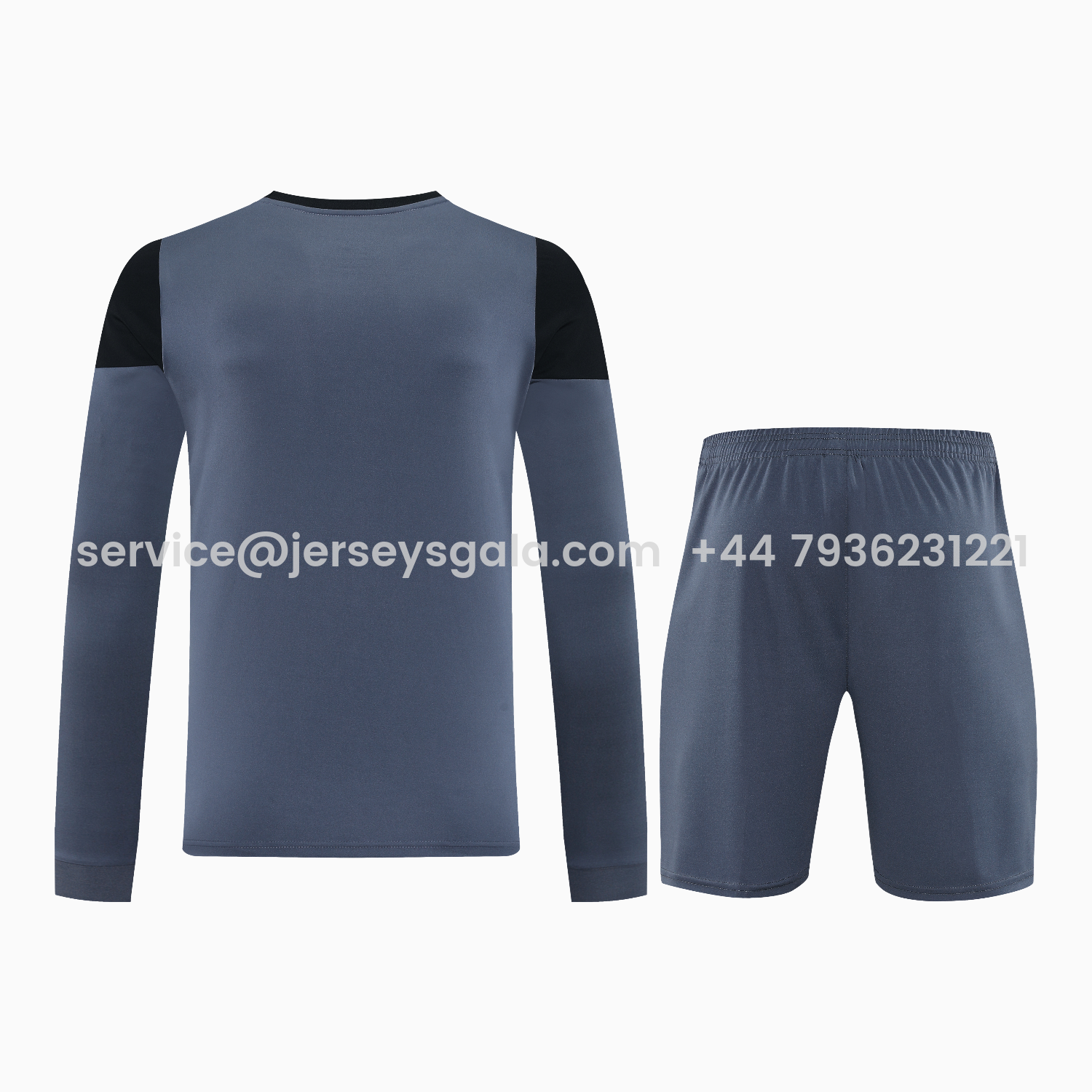 JerseysGala.com | Real Madrid 25-26 Long-Sleeve Training Set - Deep Gray Top & Gray Shorts -Customize Name, Number and Patch | Worldwide Shipping