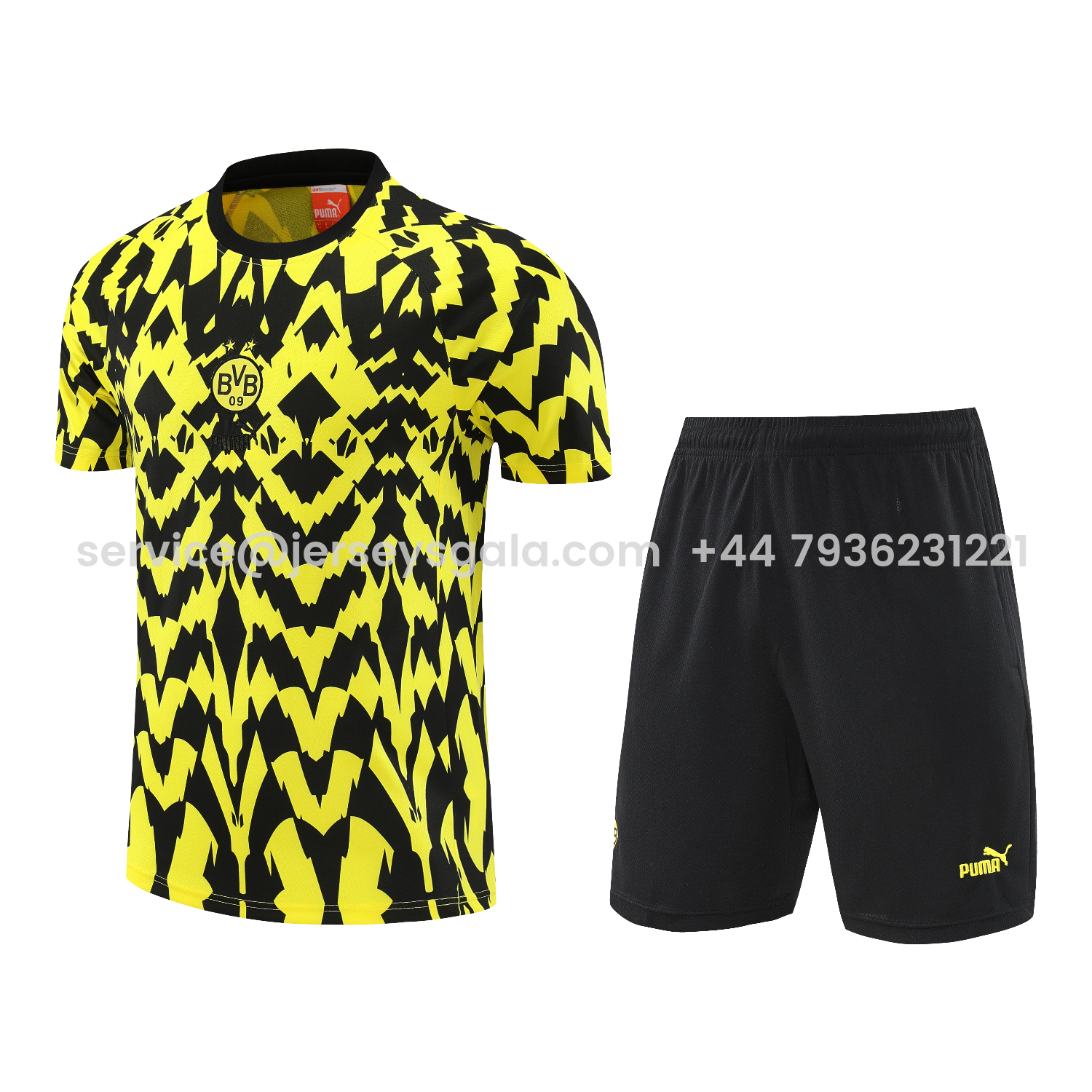 JerseysGala.com | Dortmund 25-26 Short-Sleeve Training Set - Yellow Top & Black Shorts -Customize Name, Number and Patch | Worldwide Shipping