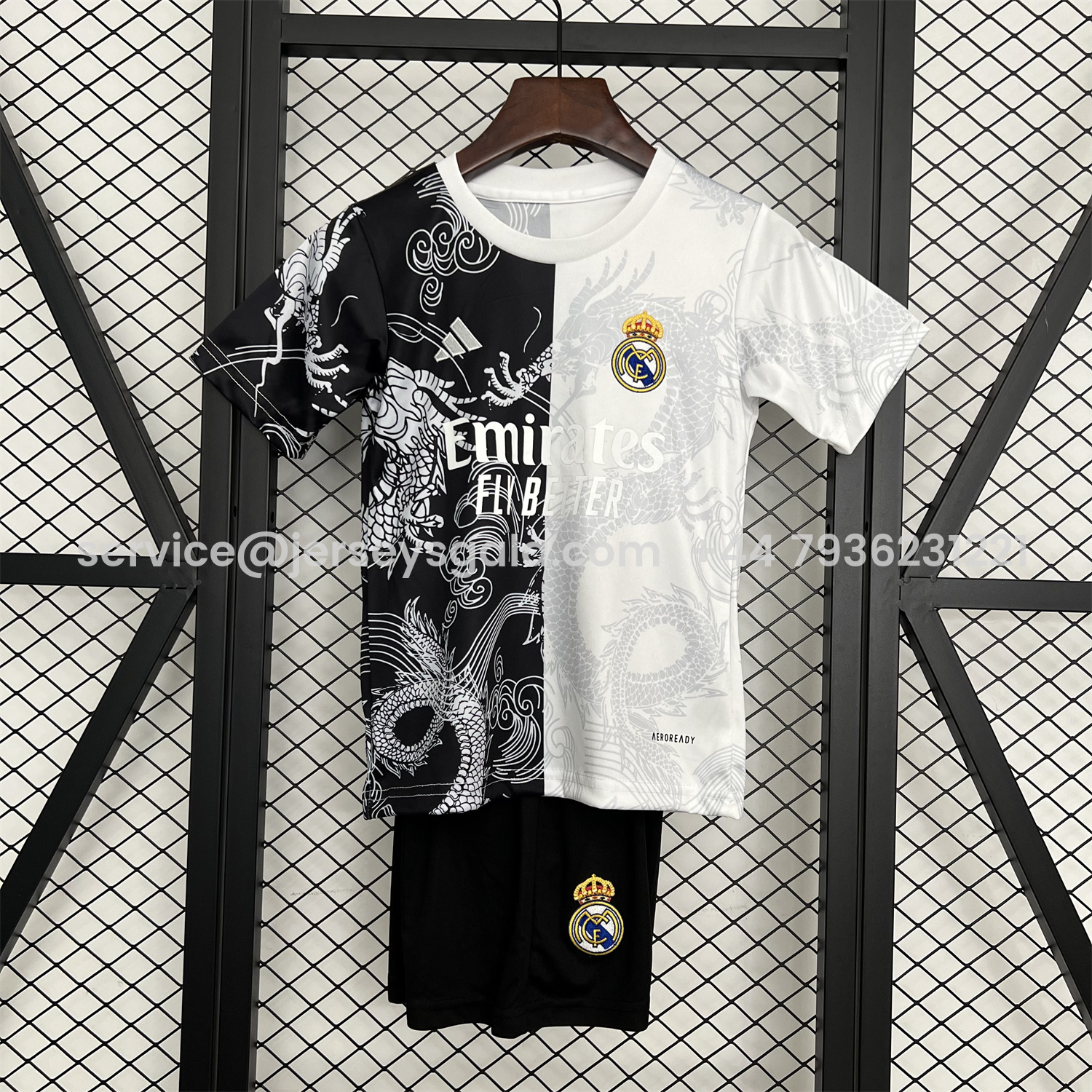 JerseysGala.com | Real Madrid 25-26 Dragon White And Black Special Kids Kit -Customize Name, Number and Patch | Worldwide Shipping