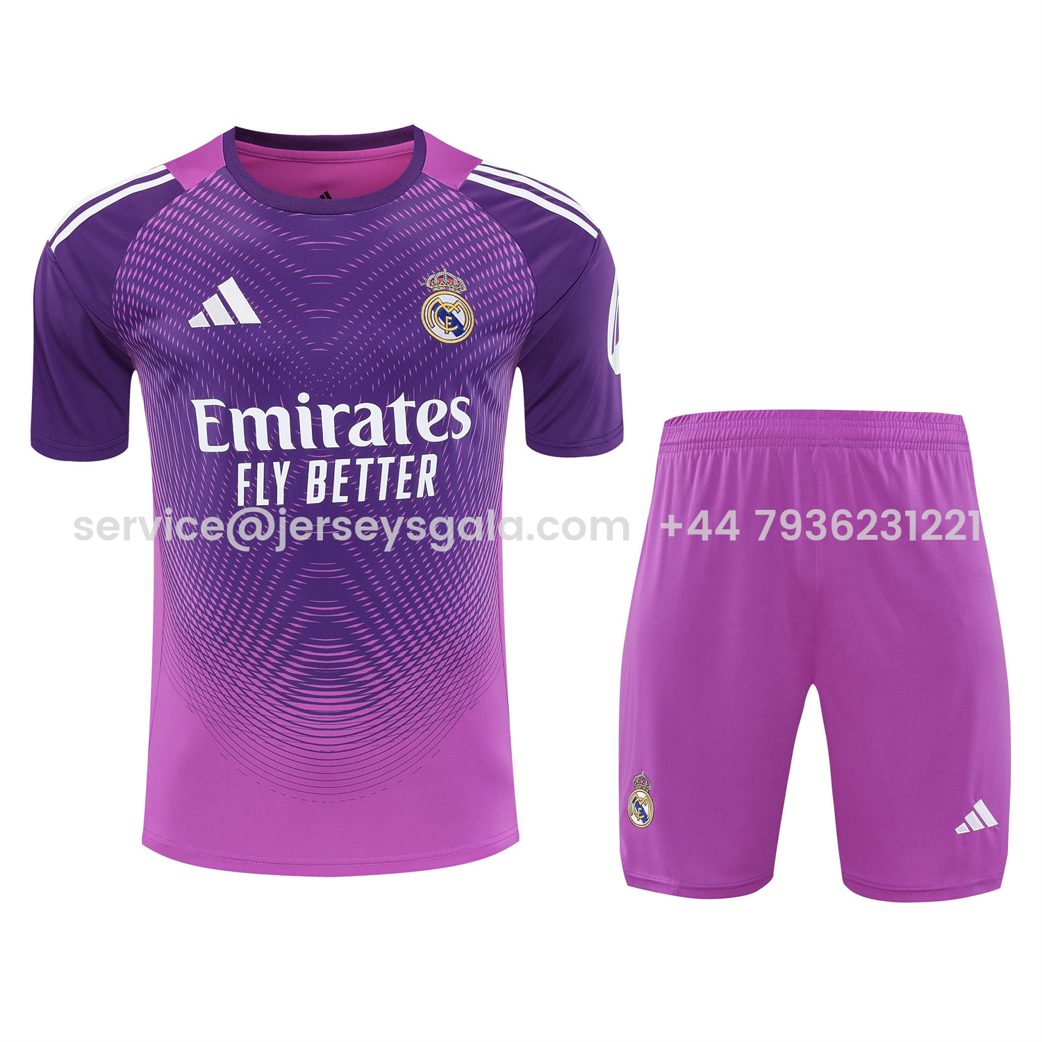 JerseysGala.com | Real Madrid 25-26 Short-Sleeve Training Set - Purple Top & Purple Shorts -Customize Name, Number and Patch | Worldwide Shipping