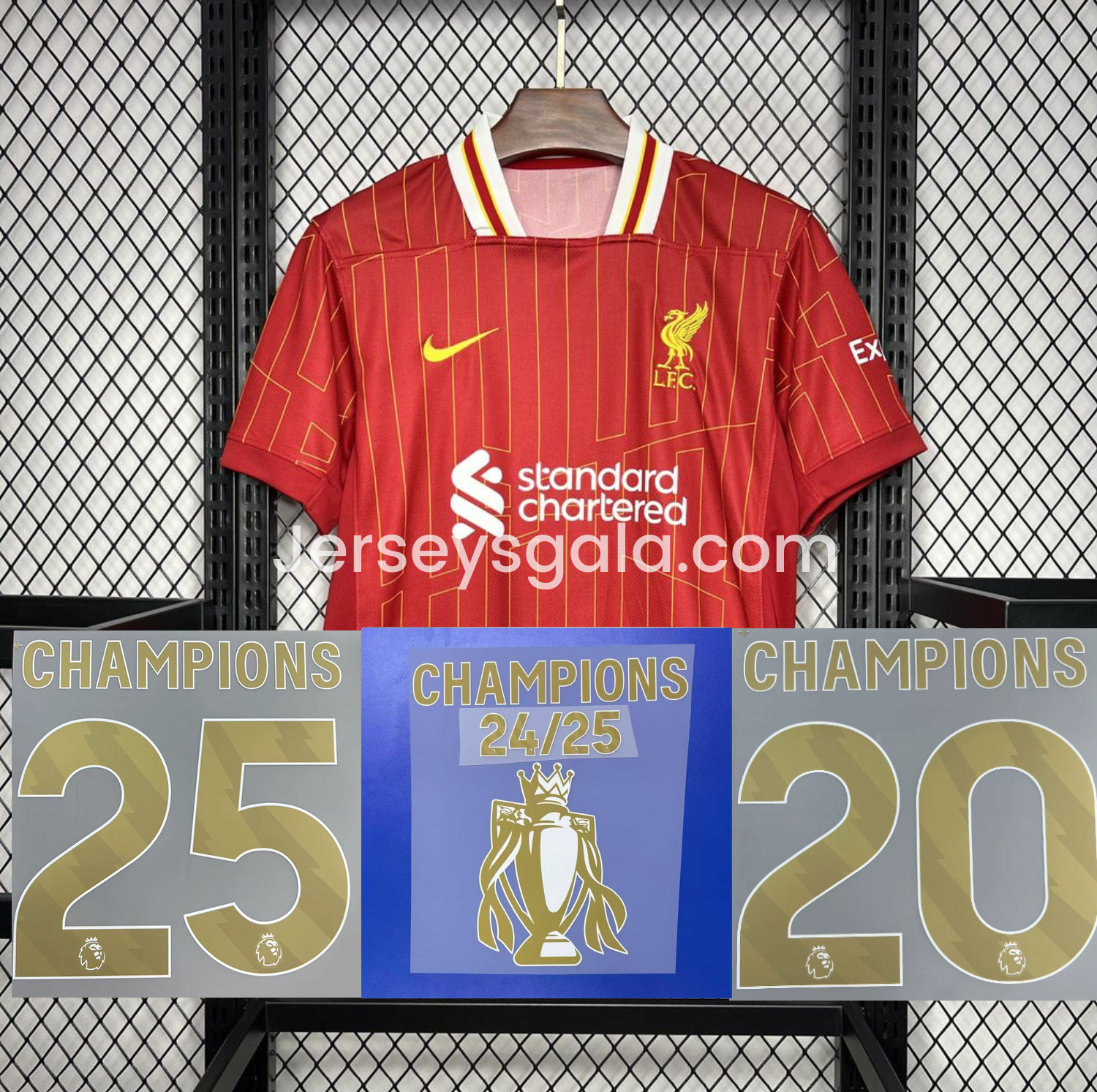 JerseysGala.com | Liver.pool 24-25 Home Jersey with Golden Champions Patch - Fans Version -Customize Name, Number and Patch | Worldwide Shipping