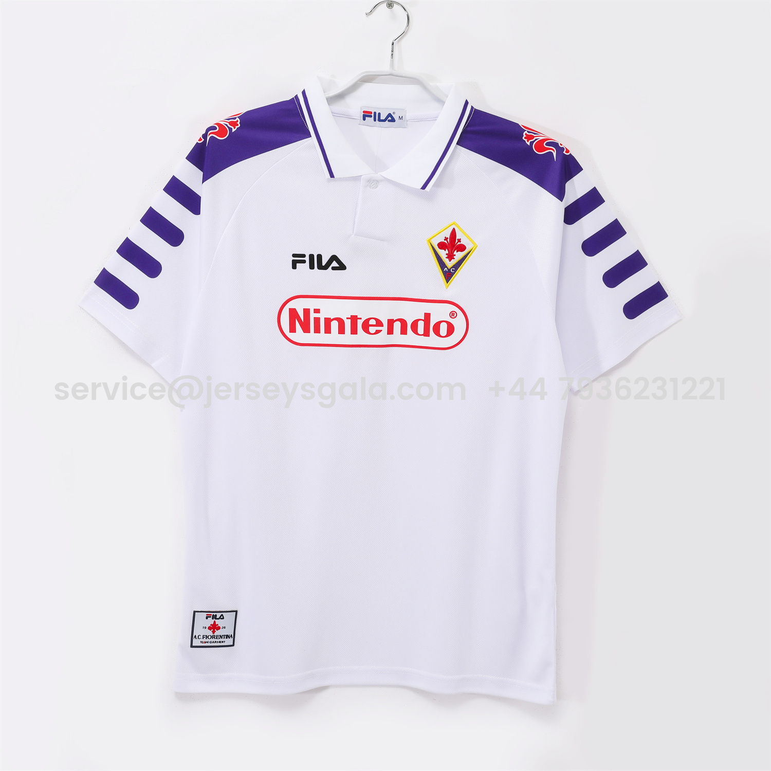 JerseysGala.com | Retro Fiorentina 1998-99 Away White Jersey -Customize Name, Number and Patch | Worldwide Shipping