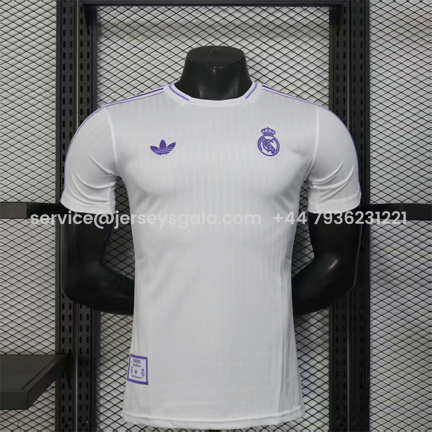 JerseysGala.com | Real Madrid 25-26 Purple Logo White Jersey - Player Version -Customize Name, Number and Patch | Worldwide Shipping