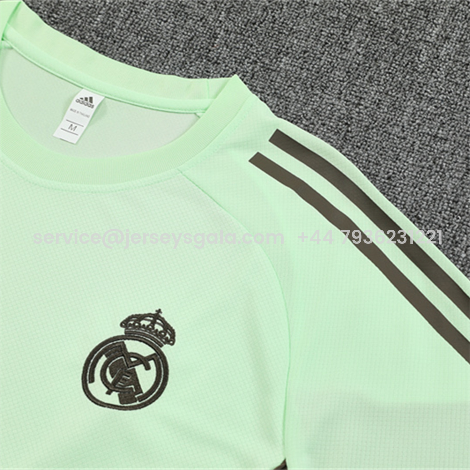 JerseysGala.com | Real Madrid 25-26 Kids Short-Sleeve Training Set - Light Green Top and Dark Khaki Shorts -Customize Name, Number and Patch | Worldwide Shipping