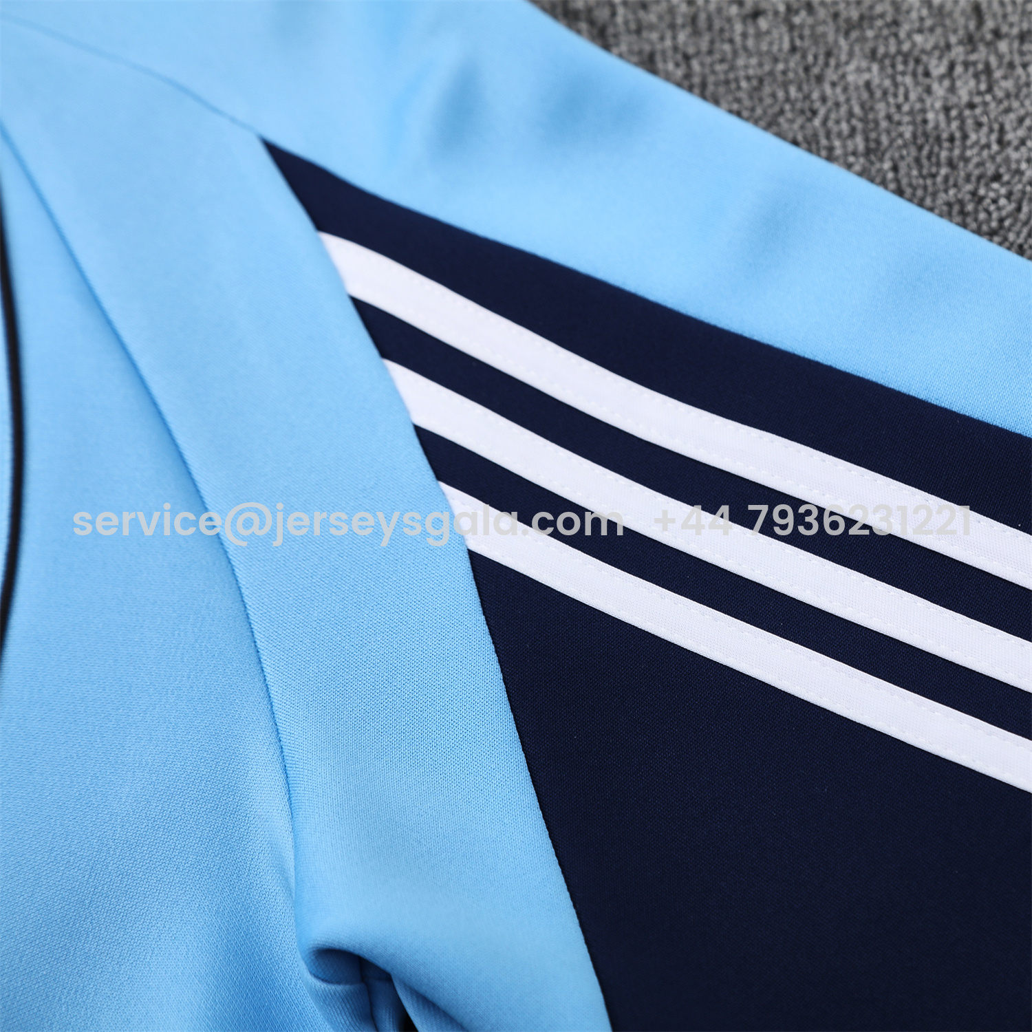 JerseysGala.com | Real Madrid 25-26 Jacket Training Tracksuit - Light Blue Jackets & Deep Blue Pants -Customize Name, Number and Patch | Worldwide Shipping