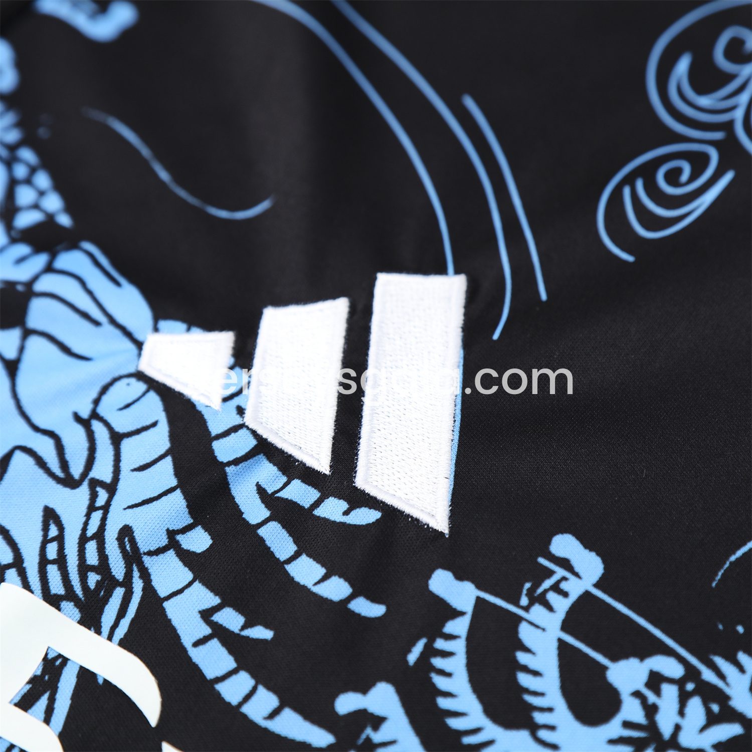 JerseysGala.com | Real Madrid 25-26 Short-Sleeve Training Set - Blue Black Dragon Top & Black-White Shorts -Customize Name, Number and Patch | Worldwide Shipping
