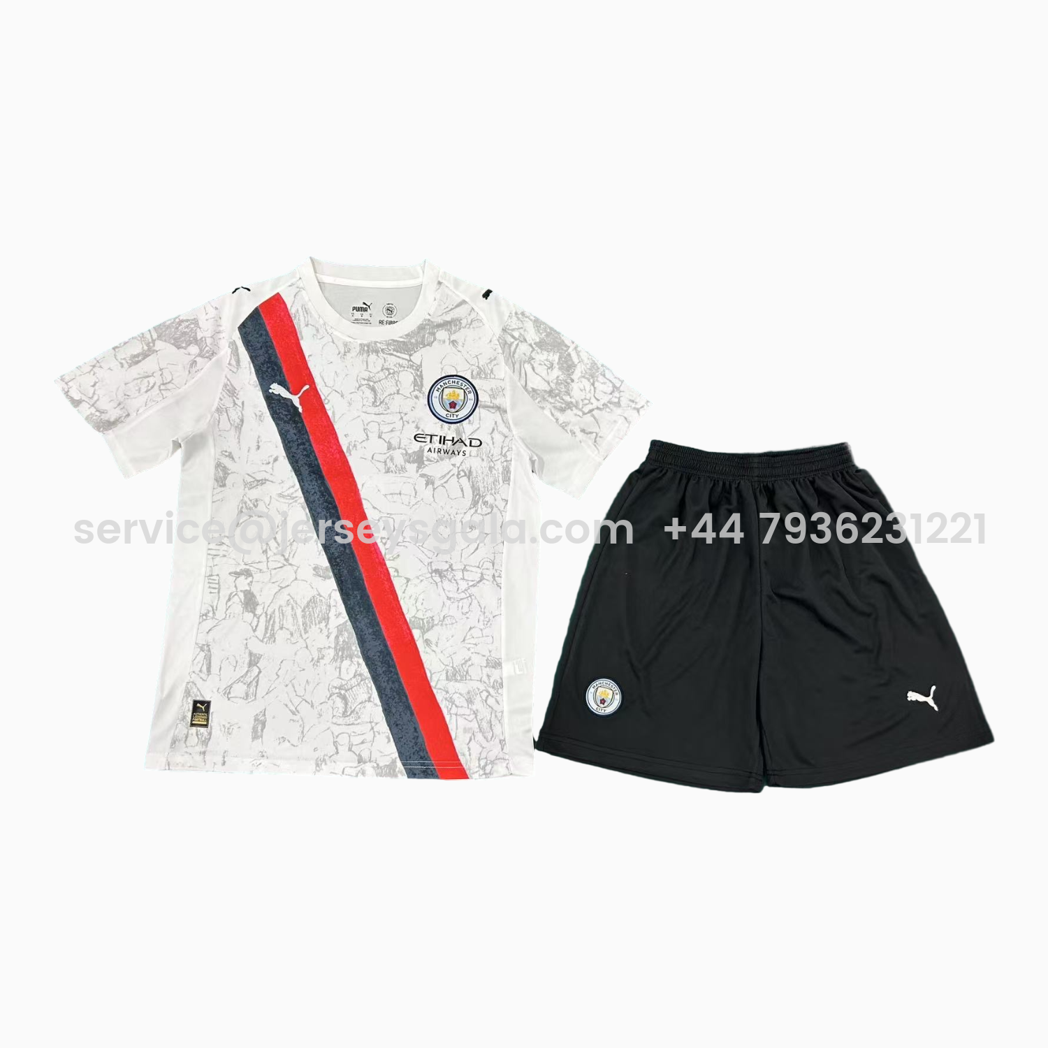 JerseysGala.com | Manchester City 25-26 Away White Black Shorts Men's Adult Jersey Set - Fans Version -Customize Name, Number and Patch | Worldwide Shipping