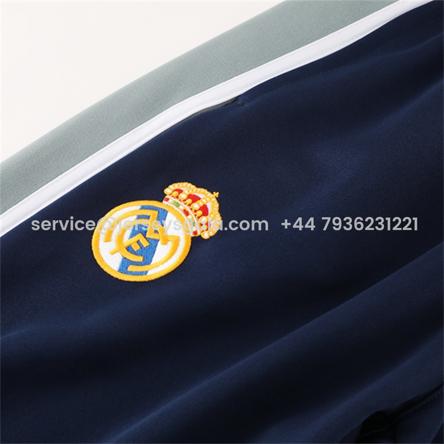 JerseysGala.com | Real Madrid 25-26 Jacket Training Tracksuit - Blue Grey Jackets & Pants -Customize Name, Number and Patch | Worldwide Shipping