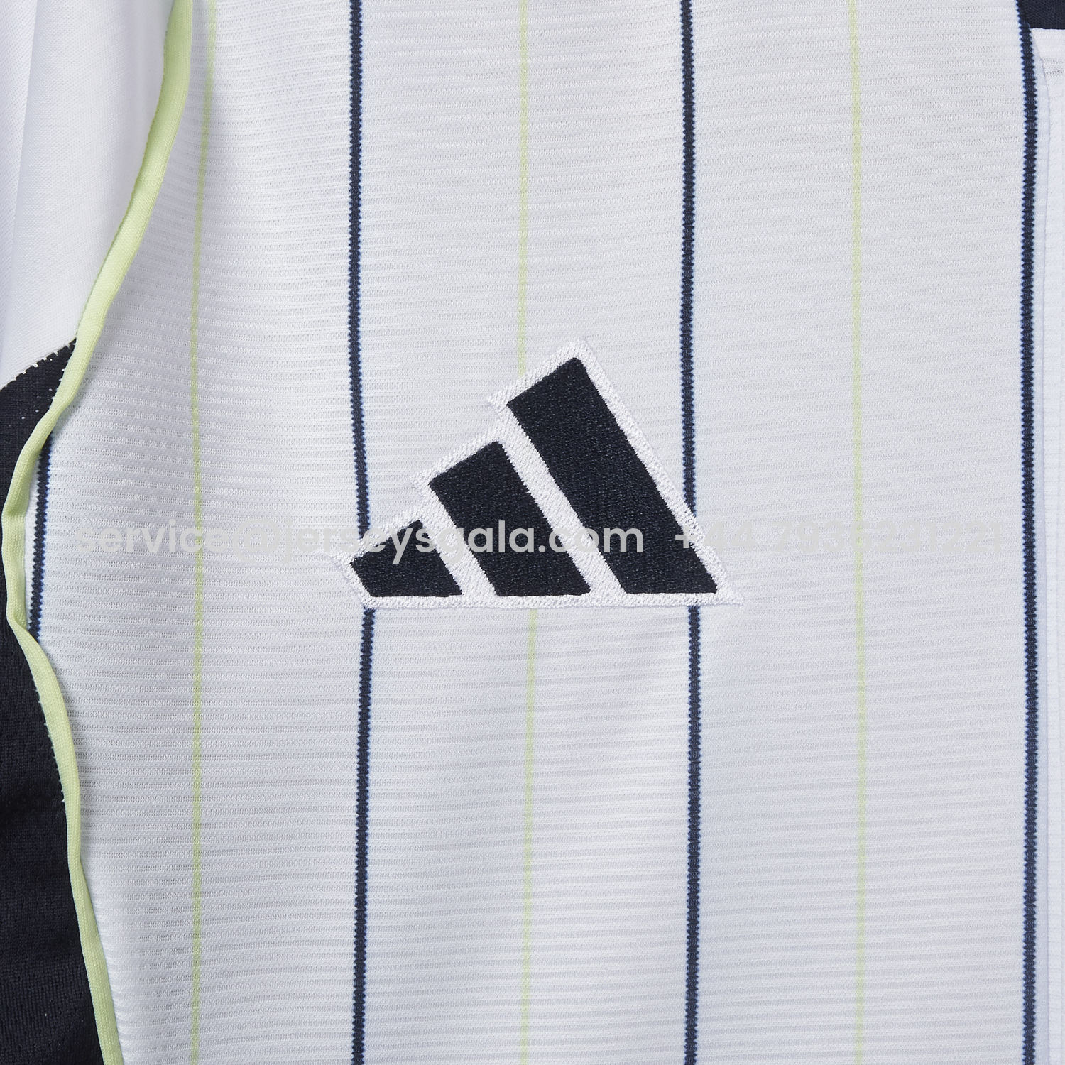 JerseysGala.com | Real Madrid 25-26 White Baseball Jersey with Black Stripes -Customize Name, Number and Patch | Worldwide Shipping