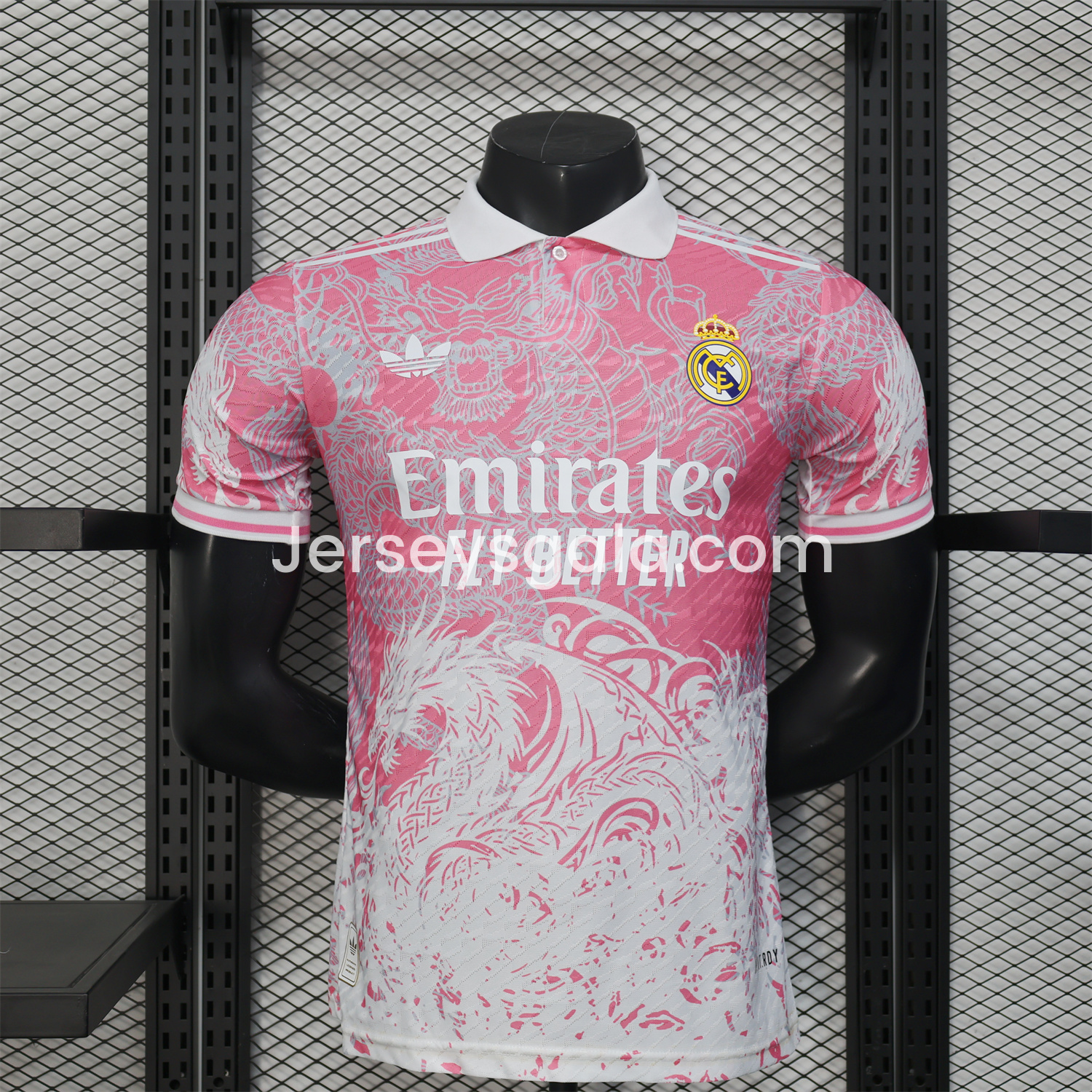 JerseysGala.com | Real Madrid 25-26 Pink and White Gradient Chinese and Western Style Dragon Jersey - Player Version -Customize Name, Number and Patch | Worldwide Shipping