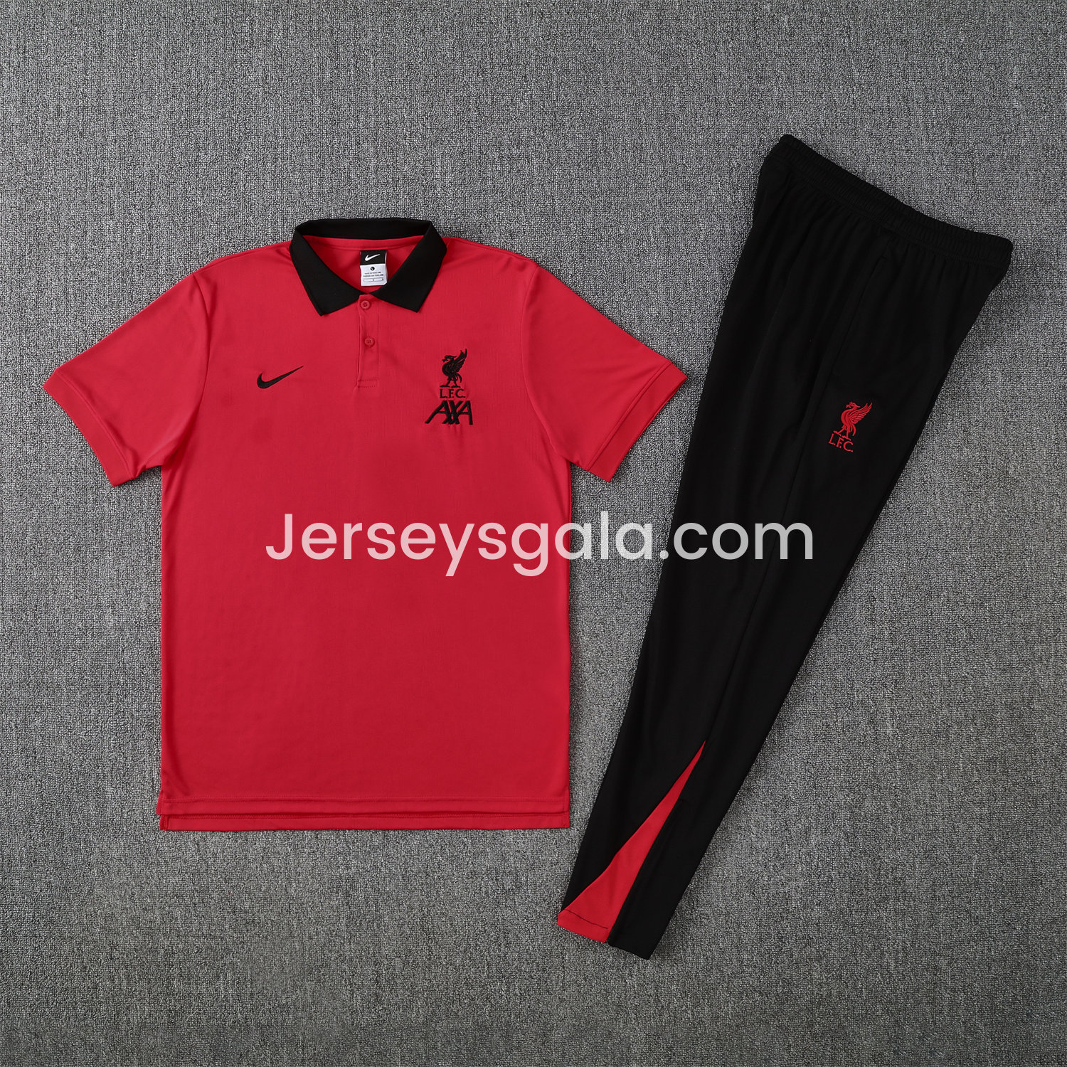 JerseysGala.com | Liver.pool 25-26 POLO Short-Sleeve Training Set - Red Top and Black Pants -Customize Name, Number and Patch | Worldwide Shipping