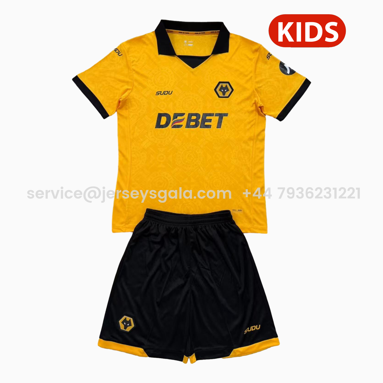 JerseysGala.com | Wolverhampton Wanderers Wolves 25-26 Home Kids Kit -Customize Name, Number and Patch | Worldwide Shipping