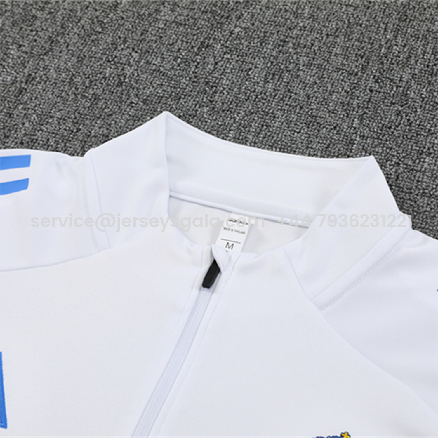 JerseysGala.com | Real Madrid 25-26 Long Sleeve Training Set - White Top & Blue Pants -Customize Name, Number and Patch | Worldwide Shipping
