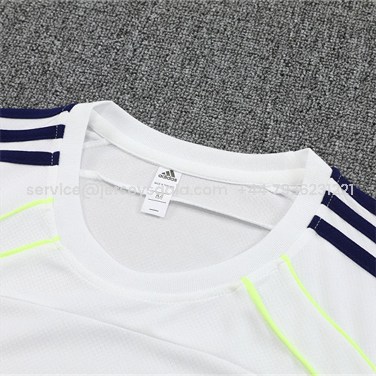 JerseysGala.com | Real Madrid 25-26 Kids Short-Sleeve Training Set - White Urban Purist Style Top and Blue Shorts -Customize Name, Number and Patch | Worldwide Shipping