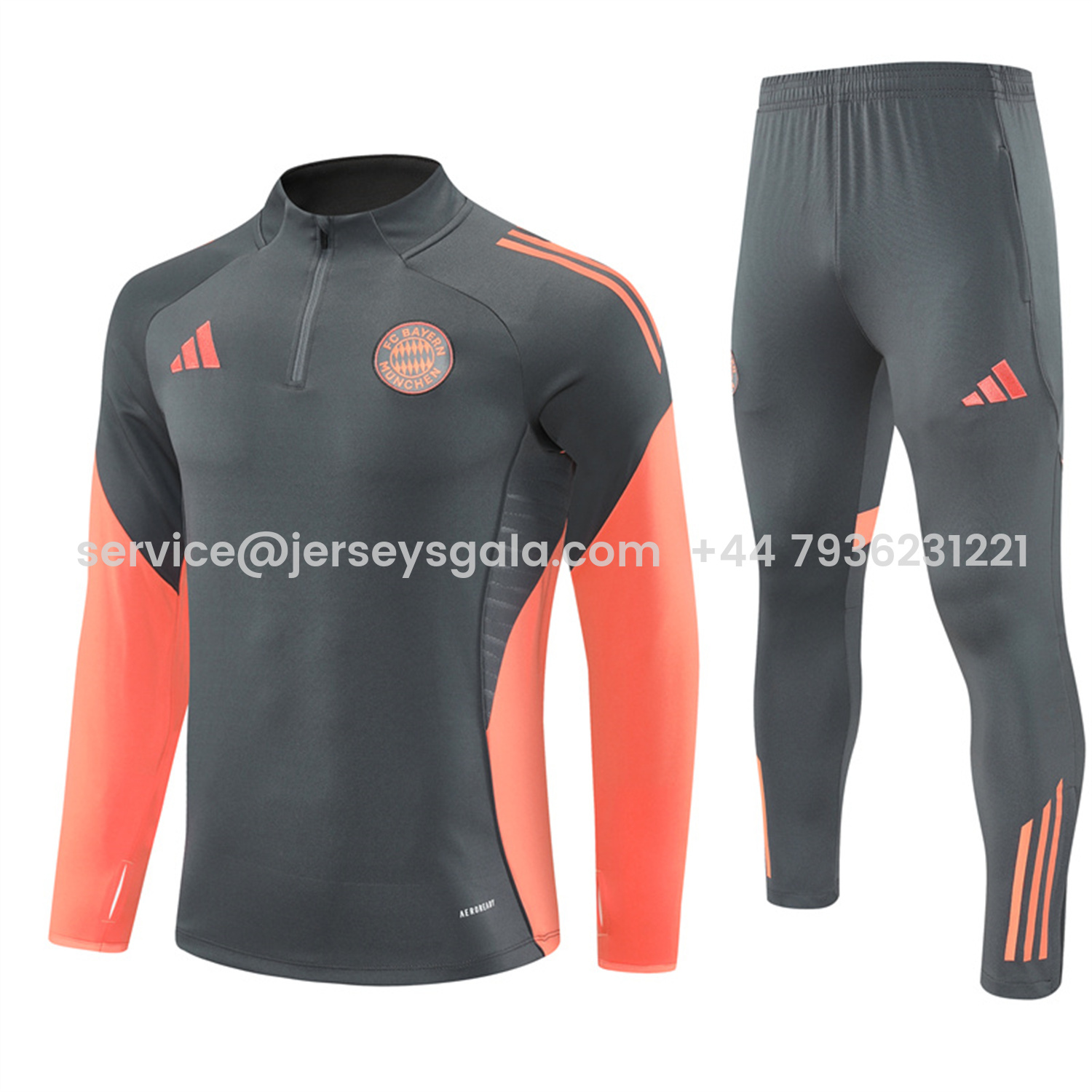 JerseysGala.com | Bayern Munich 25-26 Long Sleeves Training Set - Dark Grey Top & Pants -Customize Name, Number and Patch | Worldwide Shipping