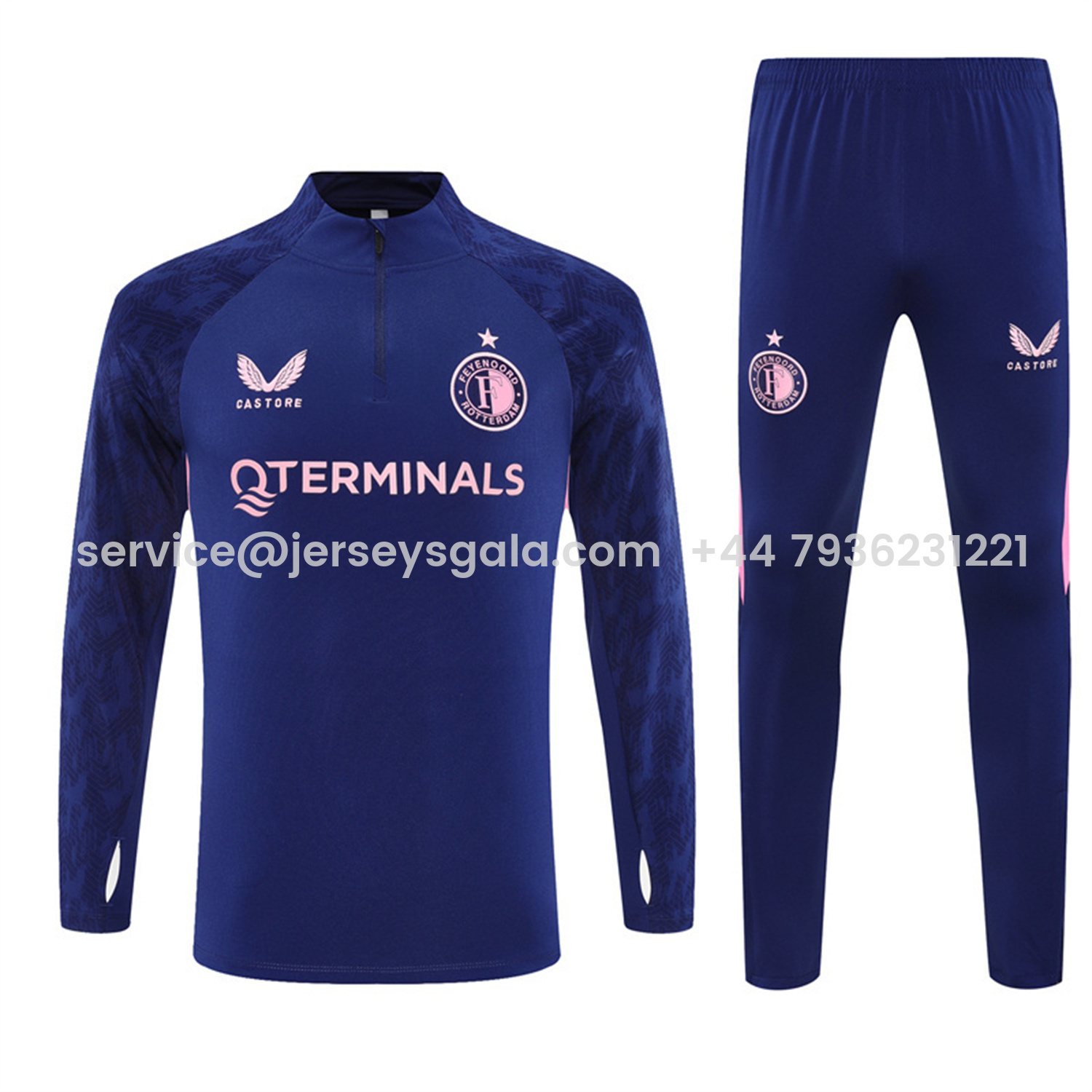 JerseysGala.com | Feyenoord 25-26 Long Sleeve Training Set - Royal Blue Top & Royal Blue Pants -Customize Name, Number and Patch | Worldwide Shipping