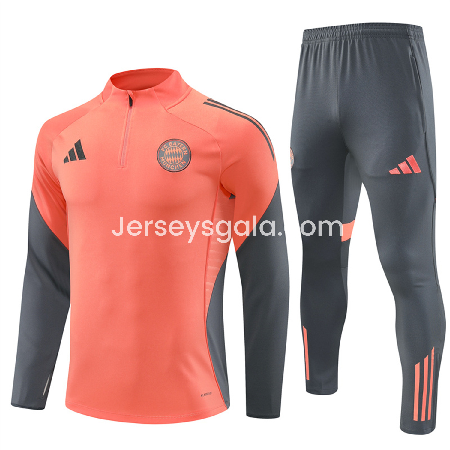 JerseysGala.com | Bayern Munich 25-26 Long Sleeves Training Set - Orange Top & Gray Pants -Customize Name, Number and Patch | Worldwide Shipping